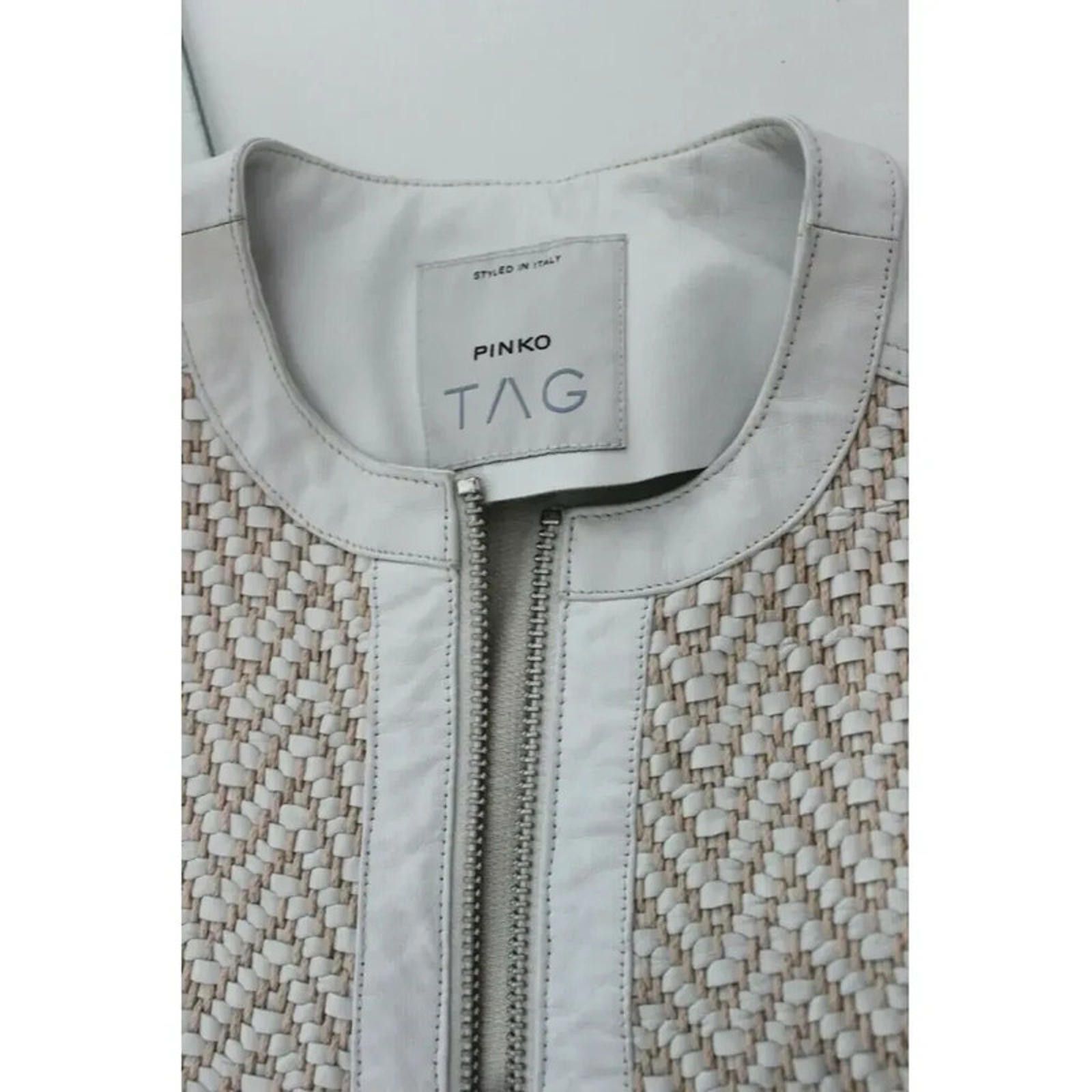 Pink Floyd Pinko woven leather fringe jacket in cream uk 10 Size M / US 6-8 / IT 42-44 - 4 Thumbnail