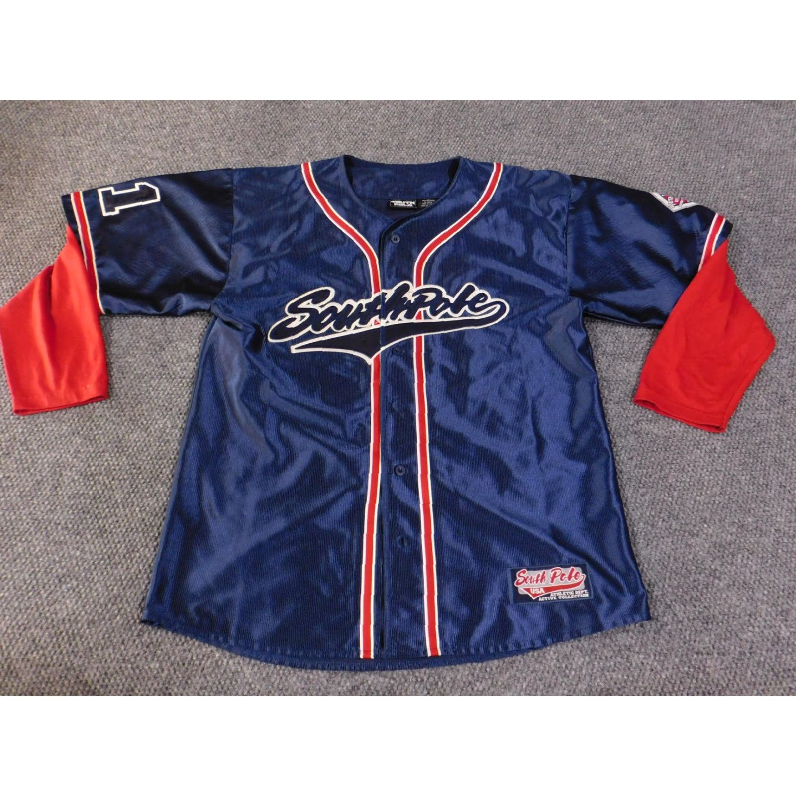 Southpole VINTAGE South Pole Shirt Mens Large Navy Red Baseball Jersey Button Front 3/4 Sleeve Size US L / EU 52-54 / 3 - 2 Thumbnail