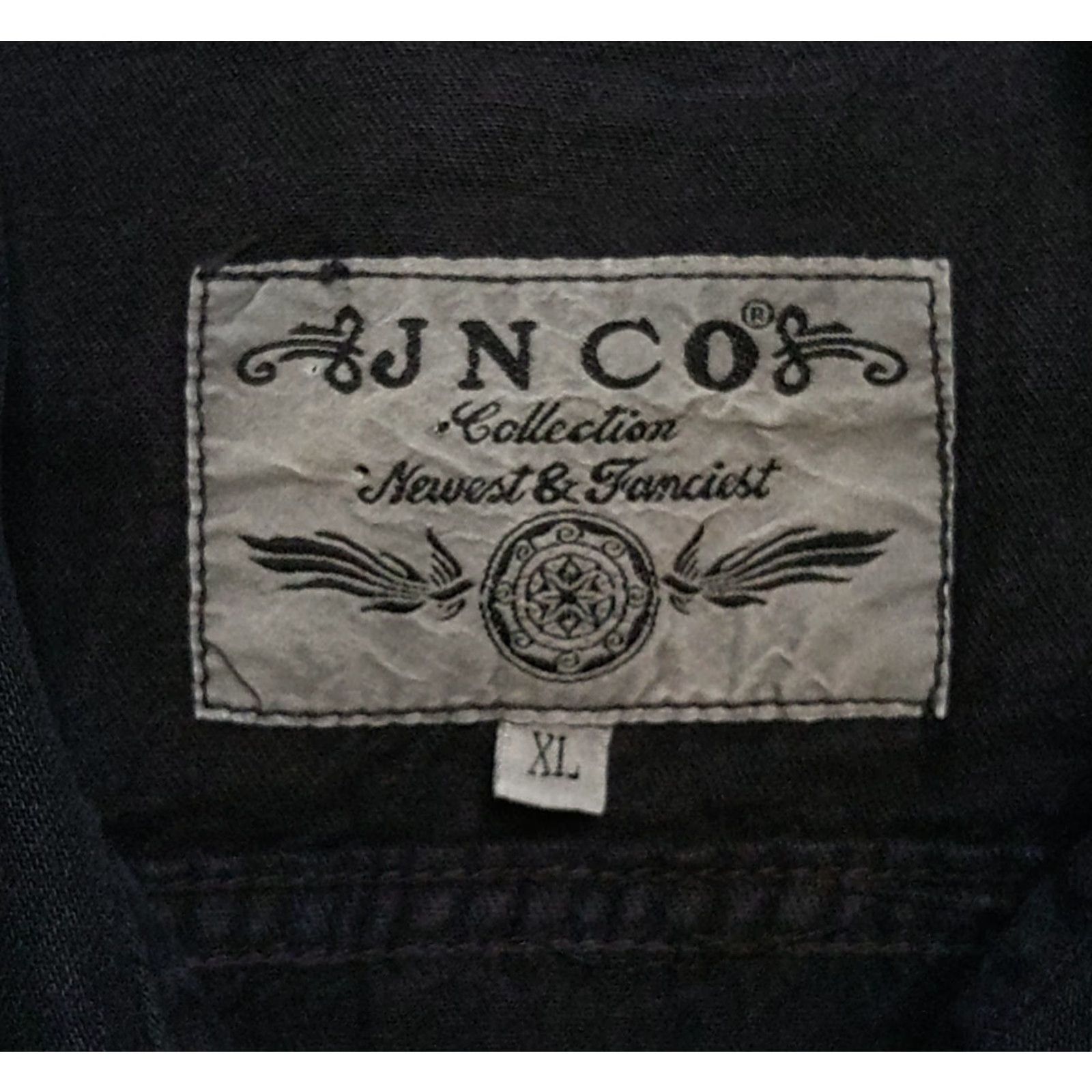 JNCO VINTAGE JNCO Shirt Los Angeles Button-Up Long Sleeve Black XL Mens Knit Cotton Polyester Striped Angel Pattern Collar Button-Down Size US XL / EU 56 / 4 - 6 Thumbnail