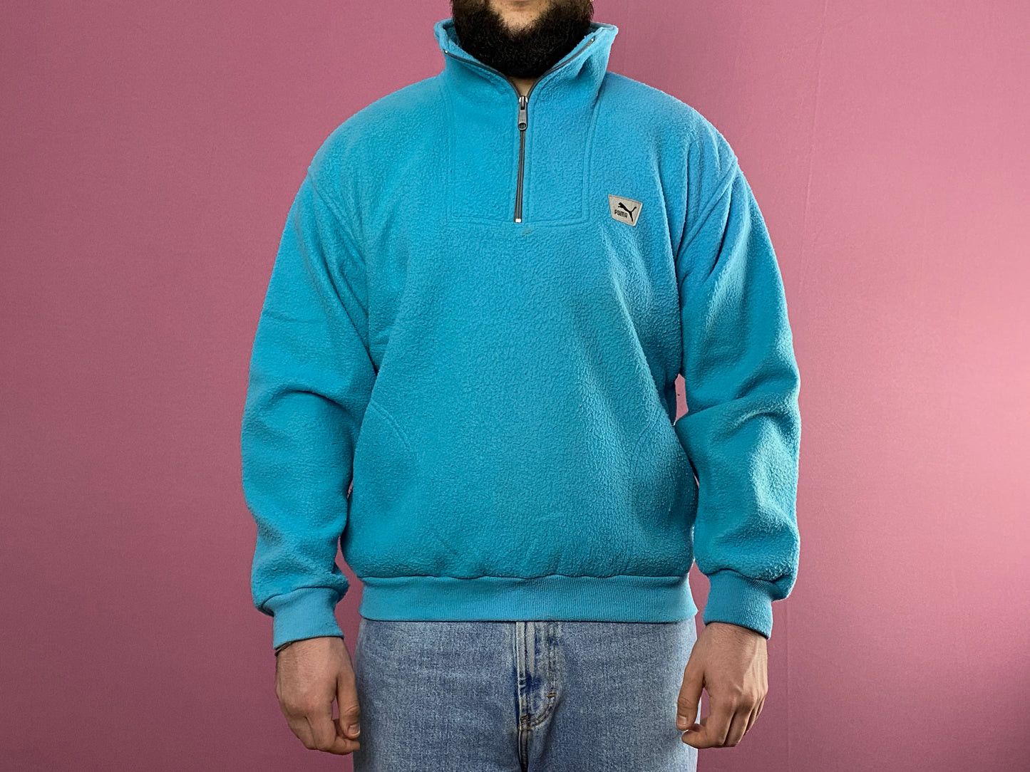 Puma × Vintage 80s Puma Vintage Men's Quarter Zip Fleece - L Size US L / EU 52-54 / 3 - 3 Thumbnail