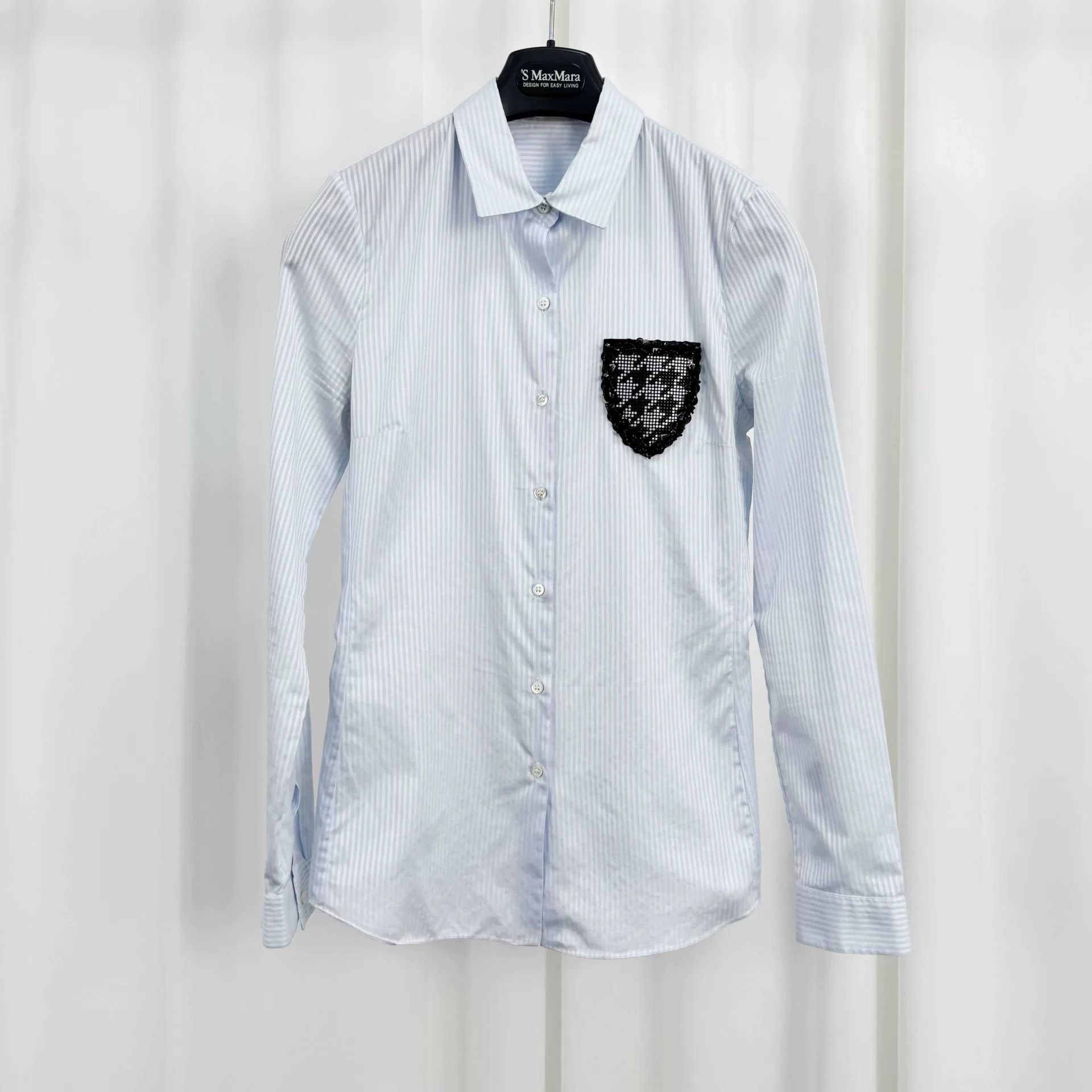 Dior Dior Blue Striped Shirt with Beaded Badge Size S / US 4 / IT 40 - 1 Thumbnail