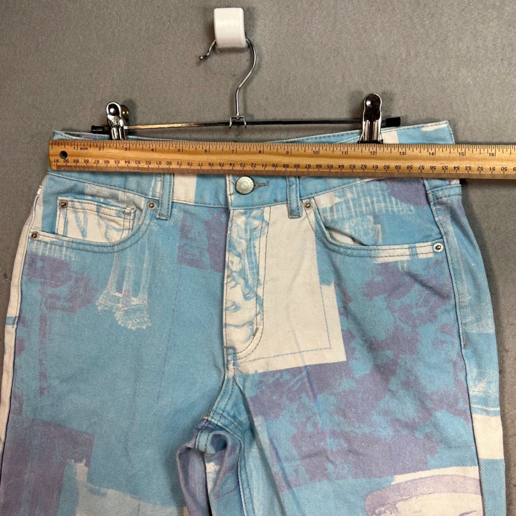 Bdg BDG Cowgirl Jean 27 Blue Abstract Statue Print Straight Leg Denim Pants Womens Size 27" / US 4 / IT 40 - 7 Thumbnail
