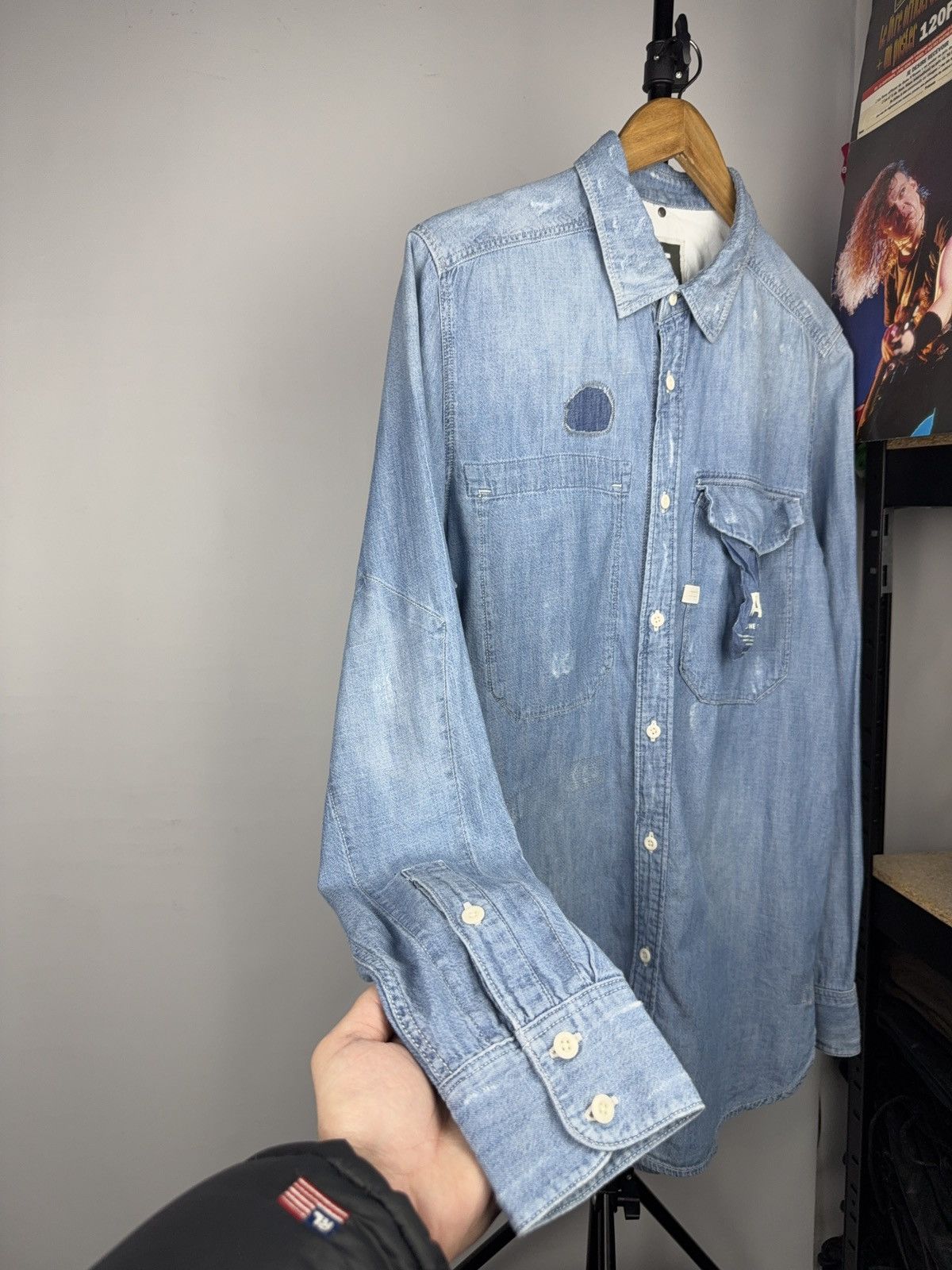 G-Star Retro 00s G-Star RAW Landon Distressed Denim Shirt L Size US L / EU 52-54 / 3 - 8 Thumbnail