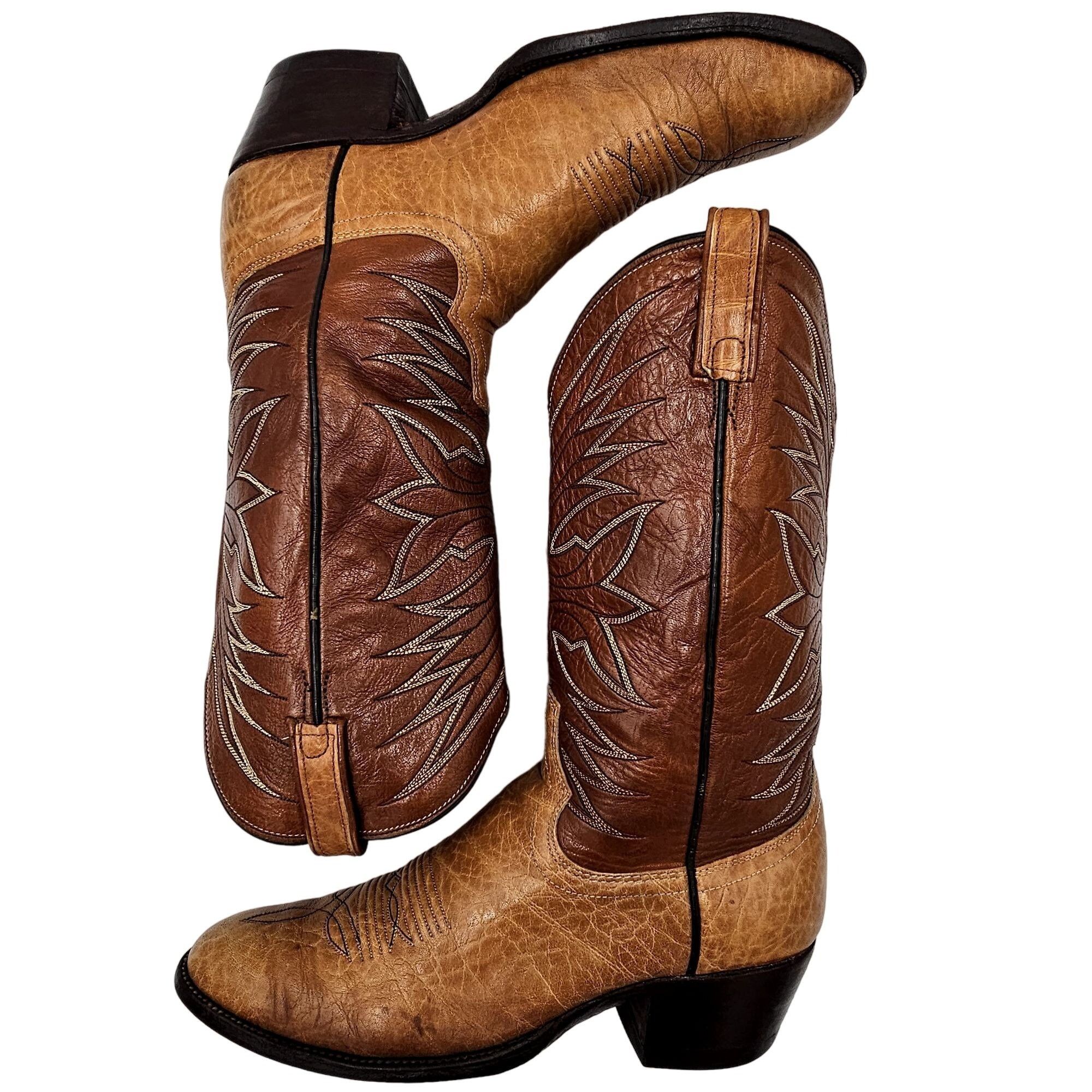 Dan Post Vintage Dan Post Exotic Print 6758 Mens 9.5D Brown Leather Size US 9.5 / EU 42-43 - 10 Thumbnail