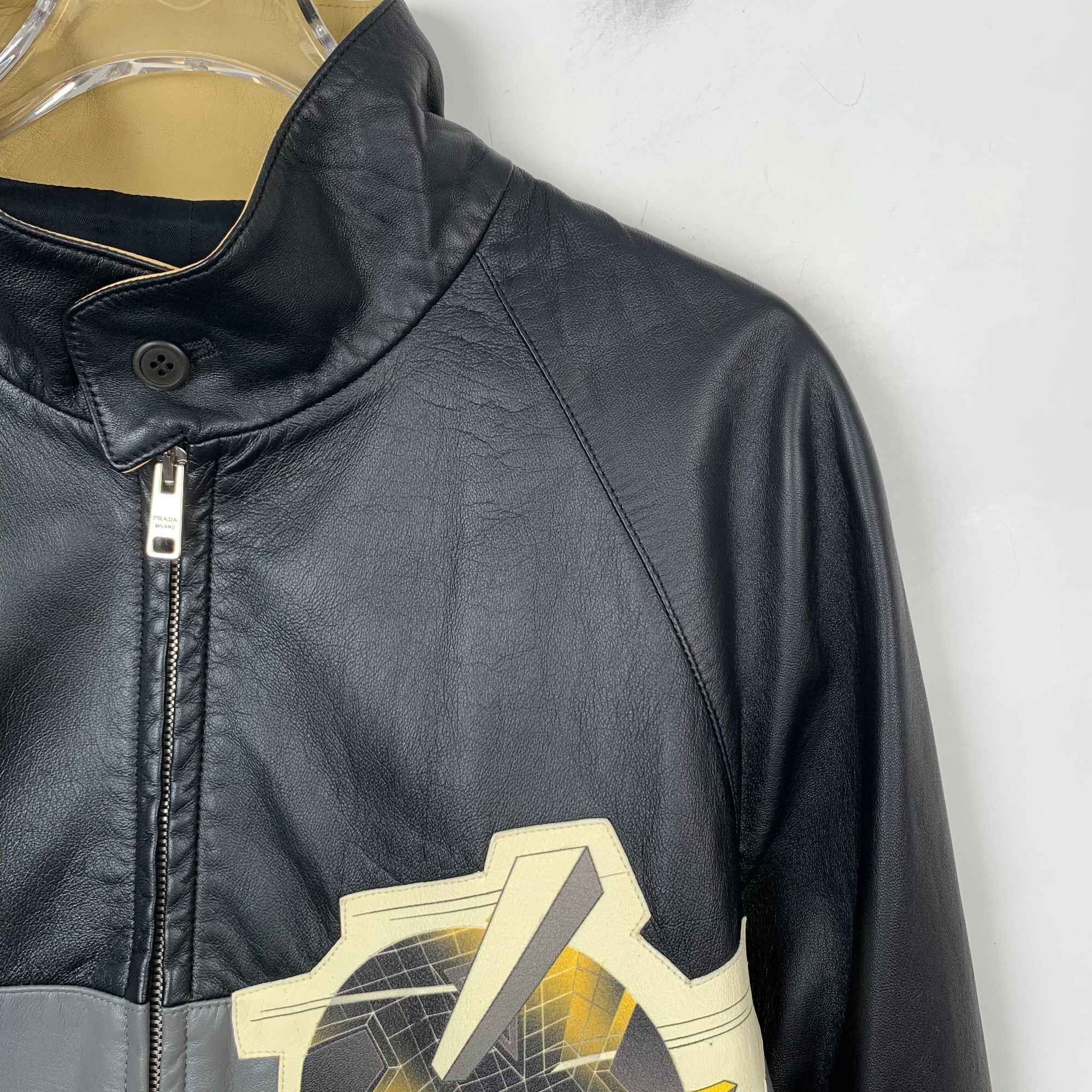 Prada Prada Mens Black Leather Logo Zip Jacket Size 48 100% Sheep Size US M / EU 48-50 / 2 - 7 Thumbnail