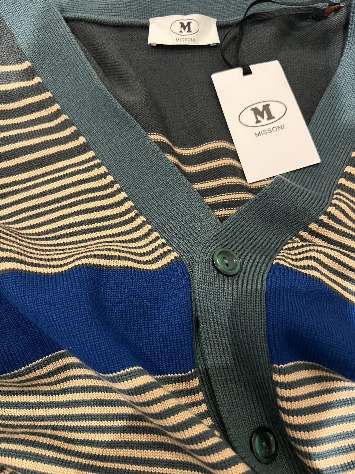 Missoni MISSONI Wool Striped Cardigan Multicolour Green Large Men L Size US L / EU 52-54 / 3 - 9 Thumbnail