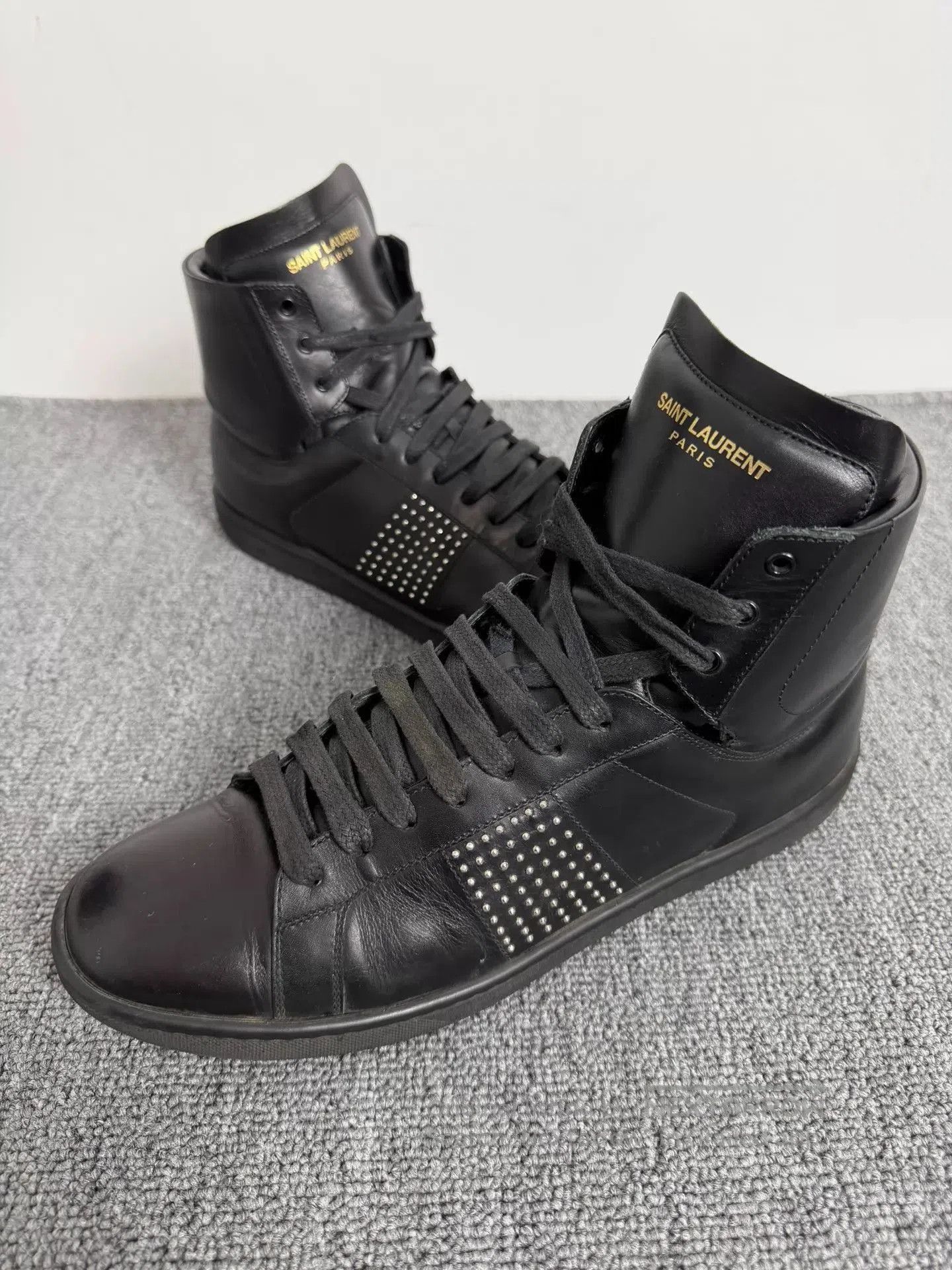 Saint Laurent Paris Black High-Top Sneakers with Studded Detail Size 7.5. Size US 7.5 / EU 40-41 - 3 Thumbnail
