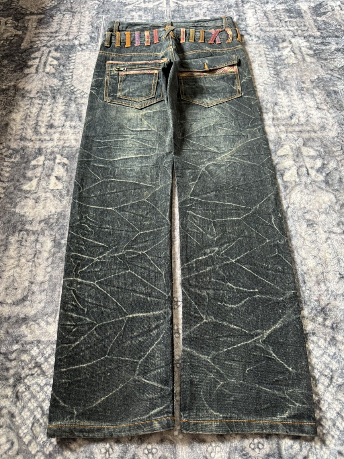 Hysteric Glamour Nylaus Japan Double Waist Cracked Shadow Wash Edgy Jeans Size US 29 - 2 Thumbnail