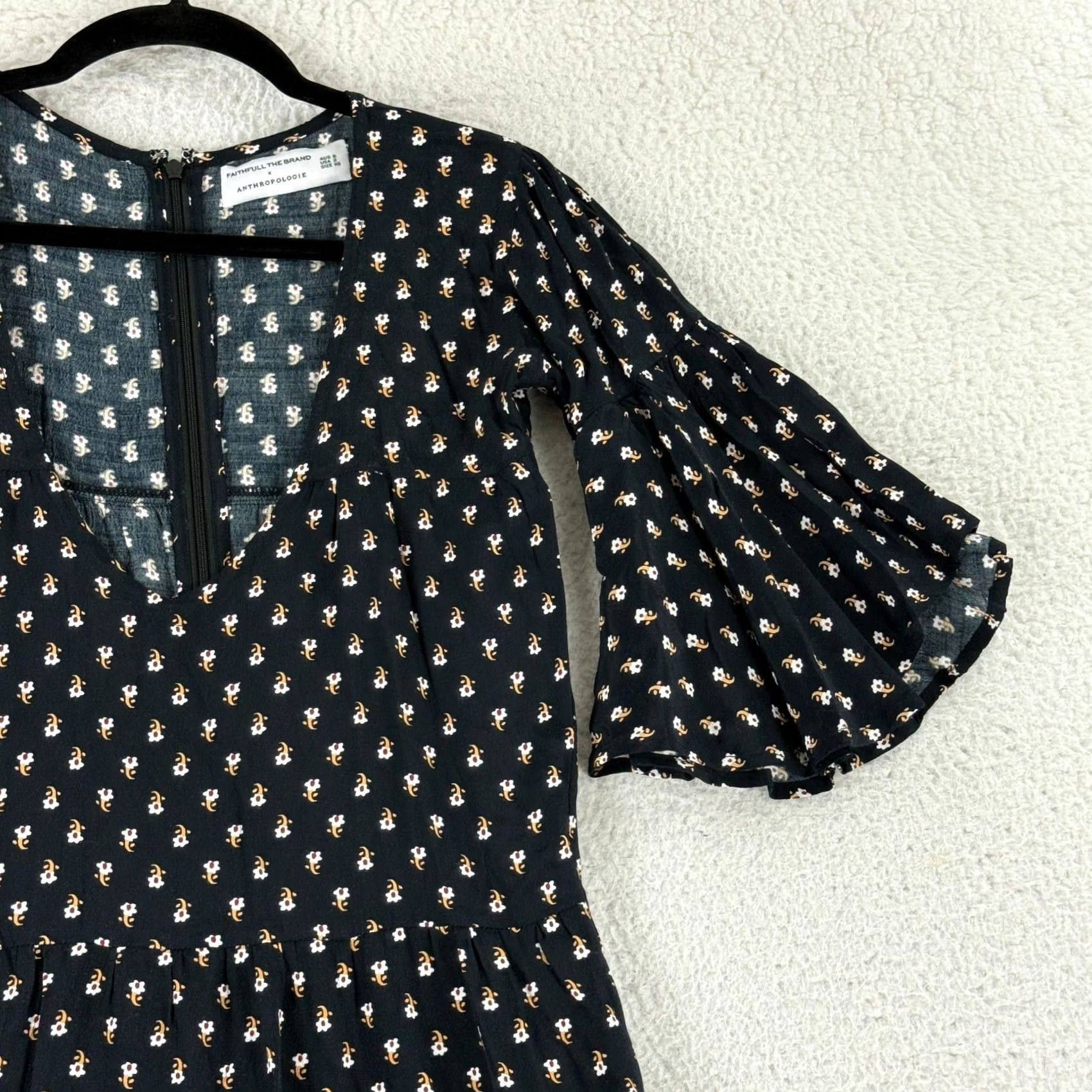 Vintage Faithfull The Brand x Anthropologie Fresa Dress Womens 2 Black Floral Tunic Dress Size XS / US 0-2 / IT 36-38 - 3 Thumbnail