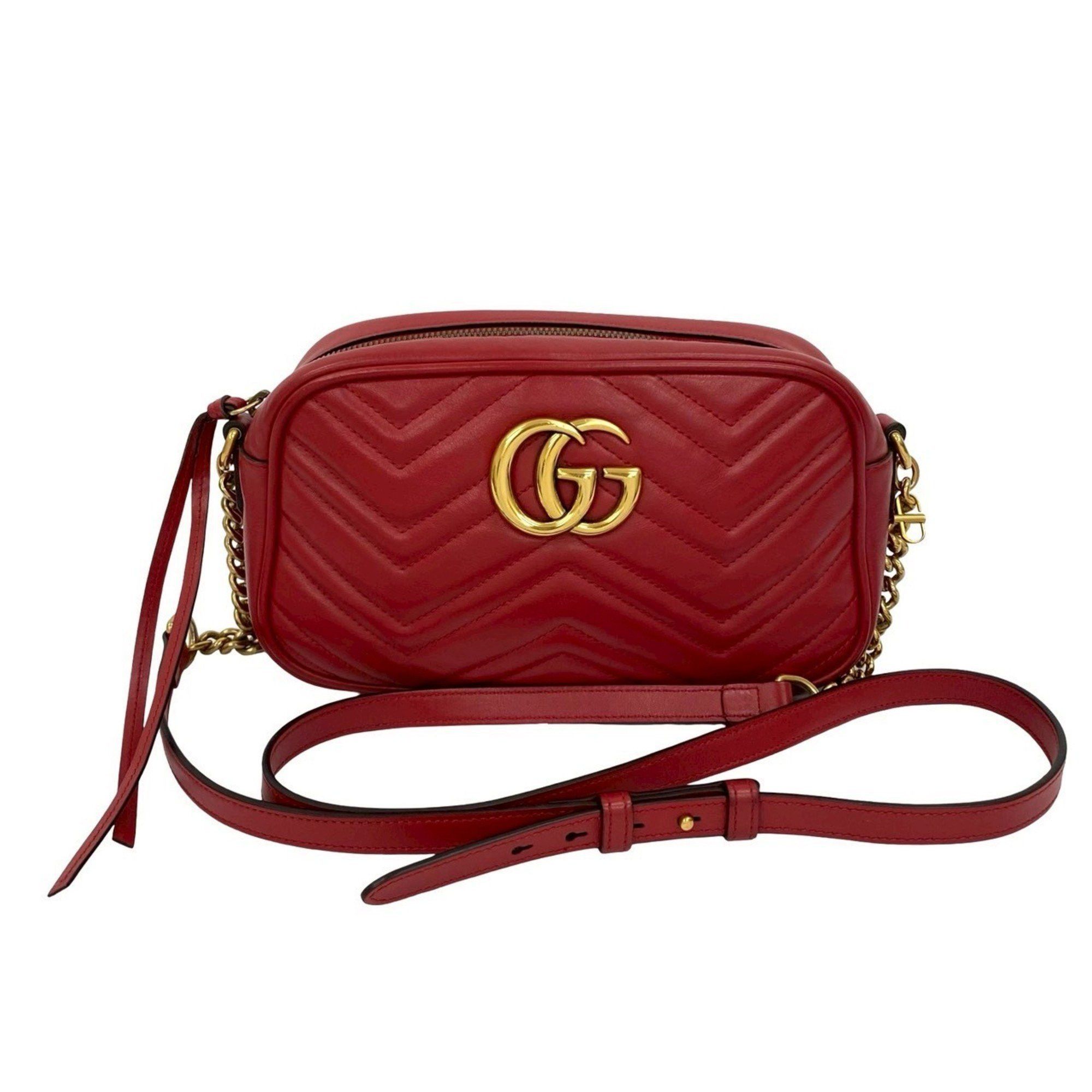 GUCCI GG Marmont Small Camera Bag with Logo and Hardware, Genuine Leather  Shoulder Bag, Pochette, or Sacoche, Red, 49251
