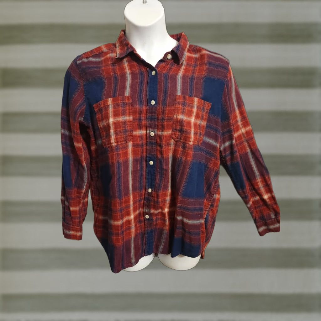 Mossimo Mossimo Flannel Shirt Womens XL Red Blue Plaid Button-Down Boyfriend Fit Top Size XL / US 12-14 / IT 48-50 - 1 Thumbnail