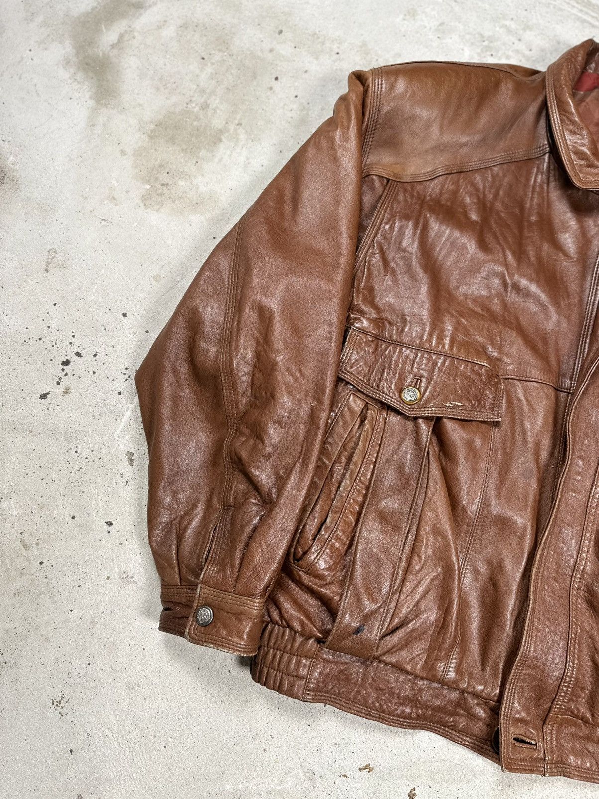 Vintage Vintage 90s Brown Utility Leather Bomber Jacket Boxy archive Size US XXL / EU 58 / 5 - 4 Thumbnail