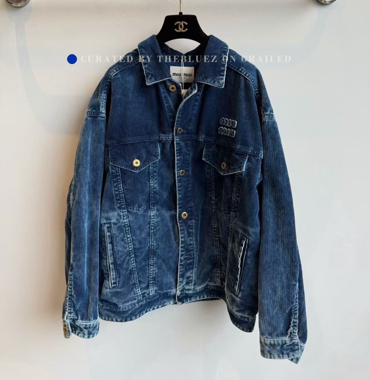 Miu Miu Miu Miu Dark Blue Distressed Corduroy Jacket Size XS / US 0-2 / IT 36-38 - 1 Thumbnail