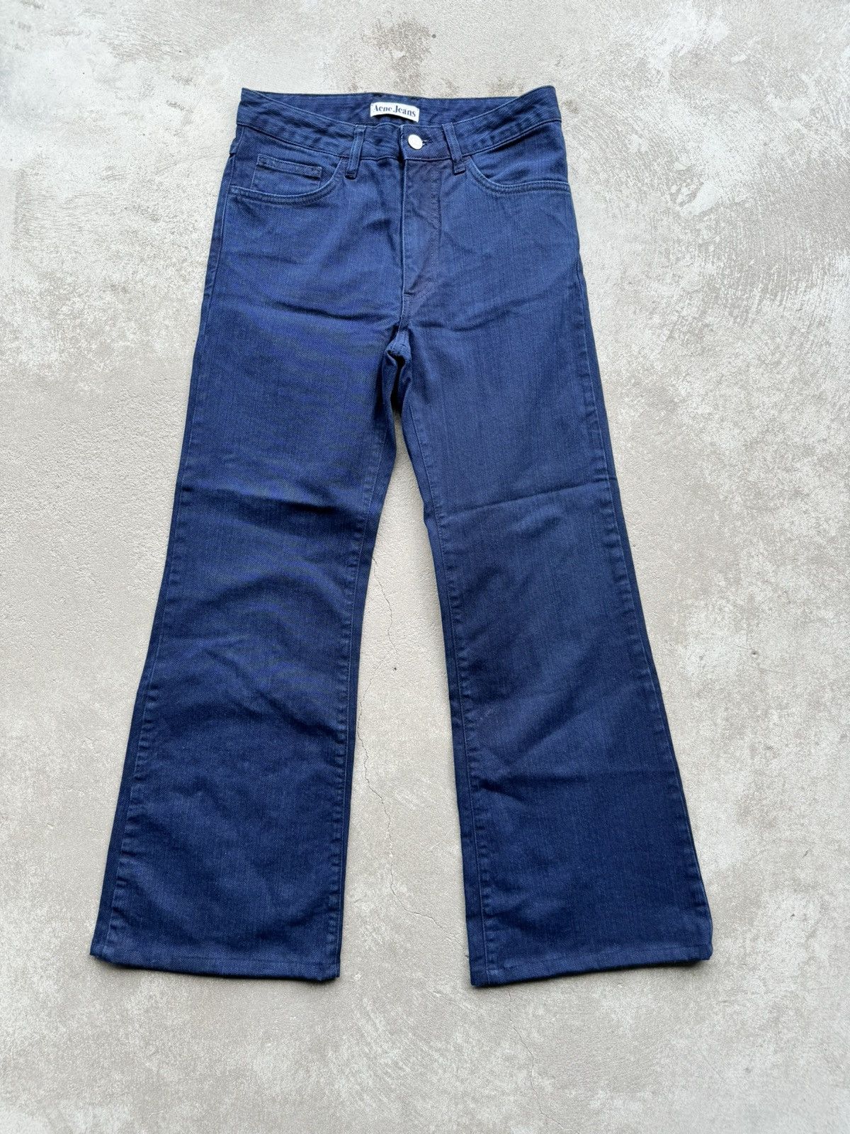 image of Acne Studios Flared Waxed Pants in Blue, Men's (Size 29)