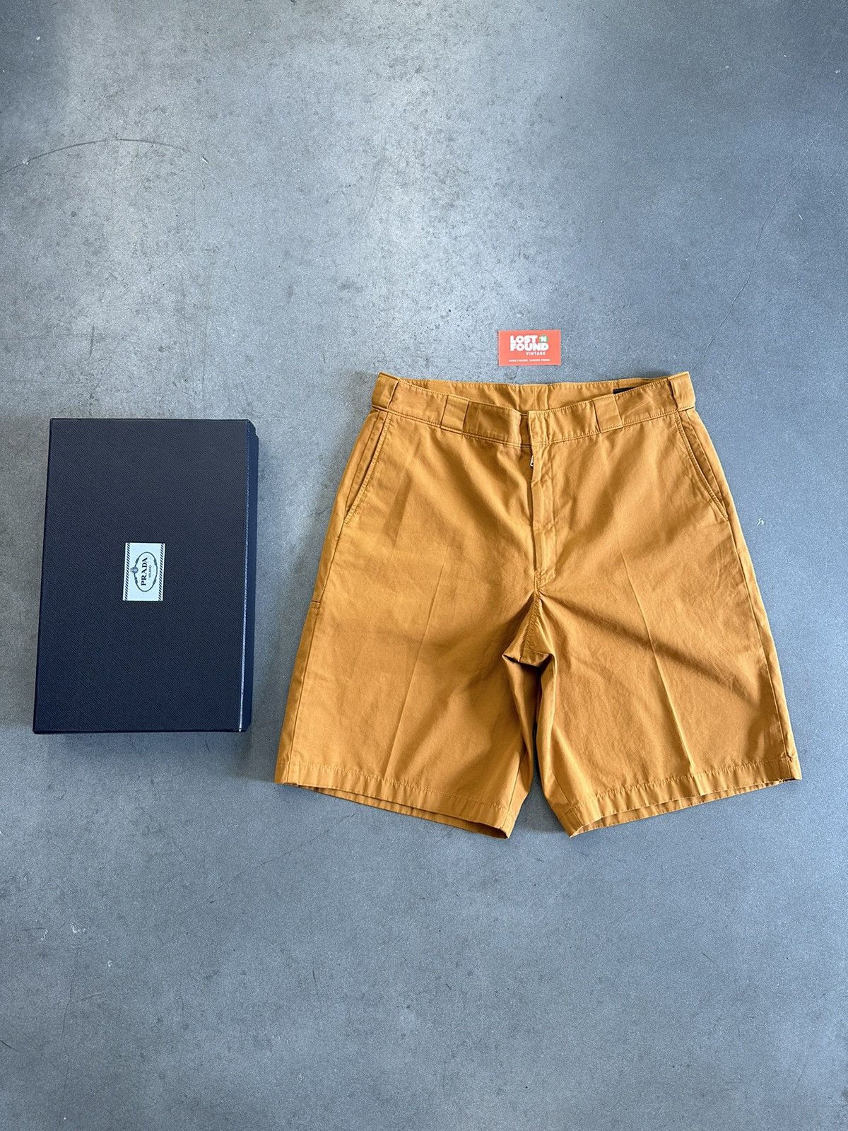 image of Prada Milano Logo Chino Bermuda Shorts in Orange, Men's (Size 36)