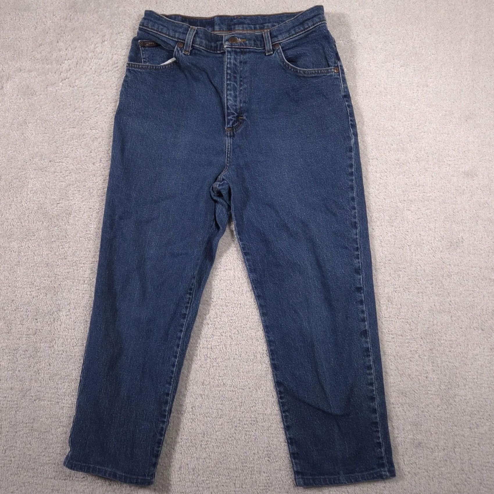 Vintage Riders Jeans Womens 10P Blue Medium Wash High Rise Mom Tapered Stretch Denim Jeans Women's Petite Slim Straight Pocket Logo Rise 10P 28in Inseam 23in Size 32" / US 10 / IT 46 - 2 Thumbnail