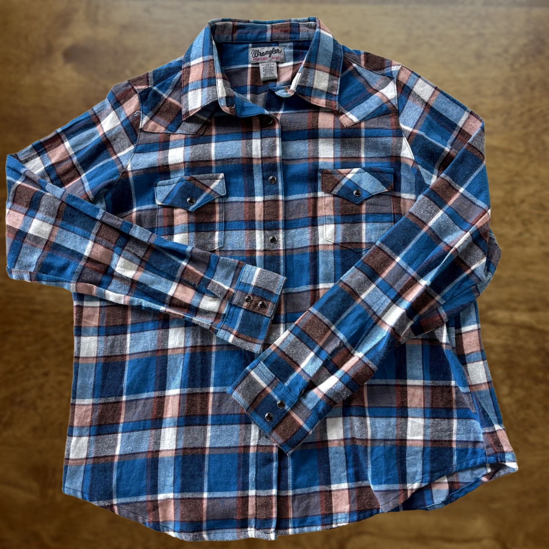 Wrangler Wrangler Womens XL Blue Plaid Flannel Western Snap Shirt Long Sleeve Casual Size XL / US 12-14 / IT 48-50 - 1 Thumbnail