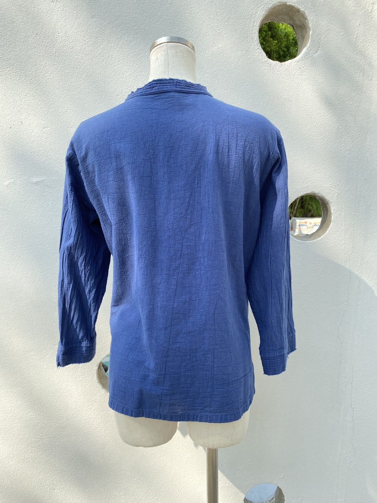 Issey Miyake Plantation Blue Textured Mandarin Collar Shirt. Size M / US 6-8 / IT 42-44 - 7 Thumbnail