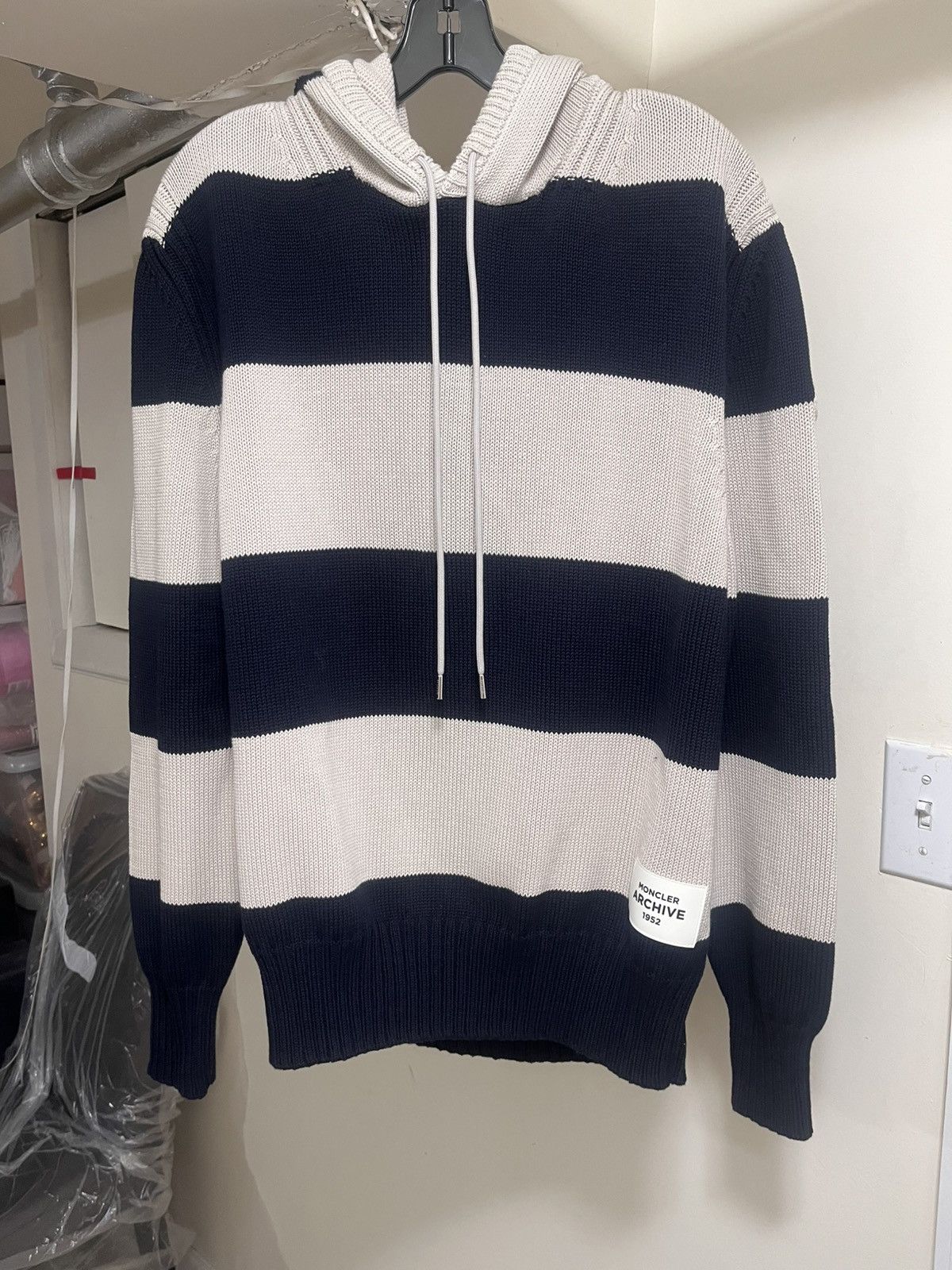 Moncler Moncler Cotton Striped Knit Hoodie Sz XL Size US XL / EU 56 / 4 - 1 Thumbnail