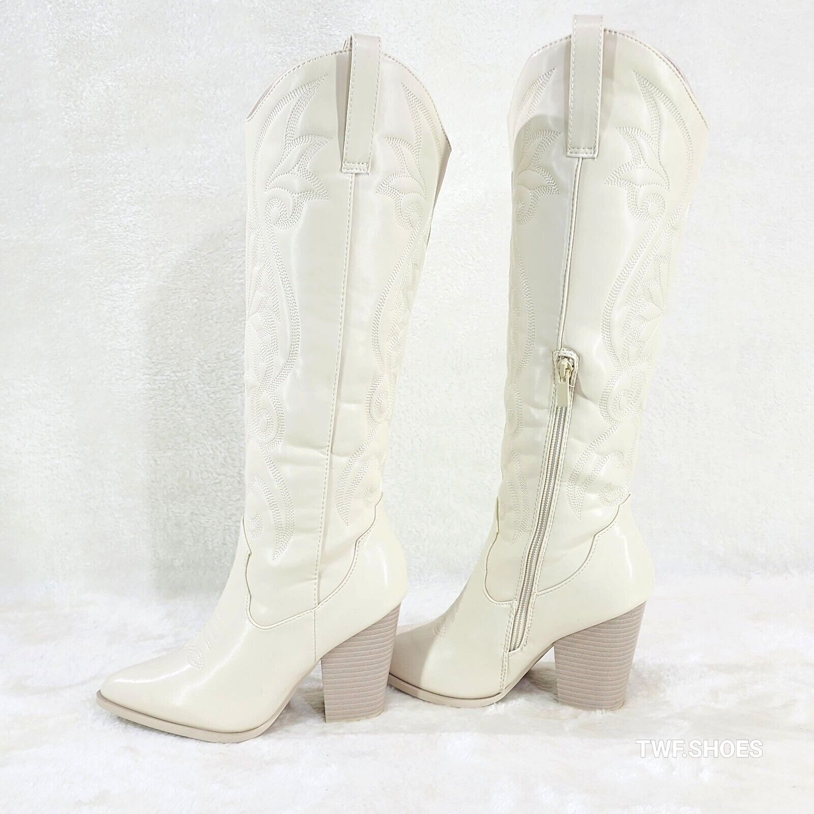 Other Ride On Bone Cream Country Western Cowgirl Knee Boots (US Sh Size US 6.5 / IT 36.5 - 2 Thumbnail