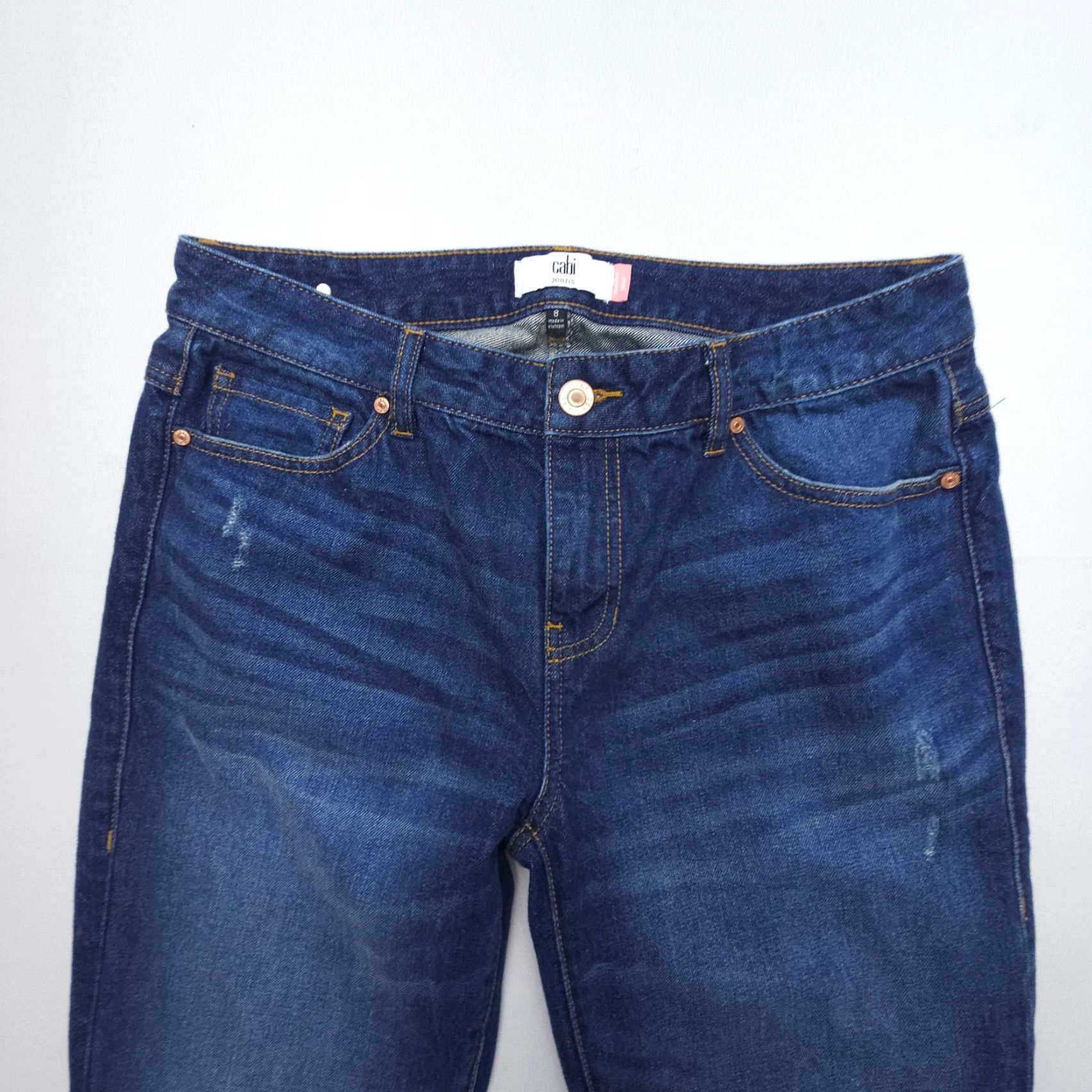 Vintage Cabi Malibu Jeans Womens 8 Dark Distressed Mid Rise Denim 100% Cotton Blue Size 30" / US 8 / IT 44 - 5 Thumbnail