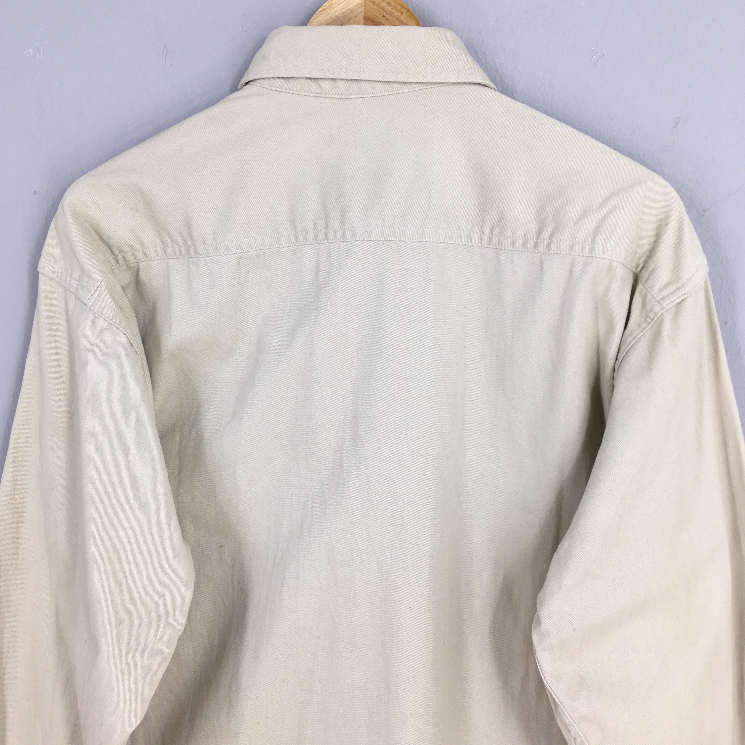 L.L. Bean × Vintage Vintage 90s LL Bean Flannel Plain Beige Shirt Mens Medium Size US M / EU 48-50 / 2 - 8 Thumbnail