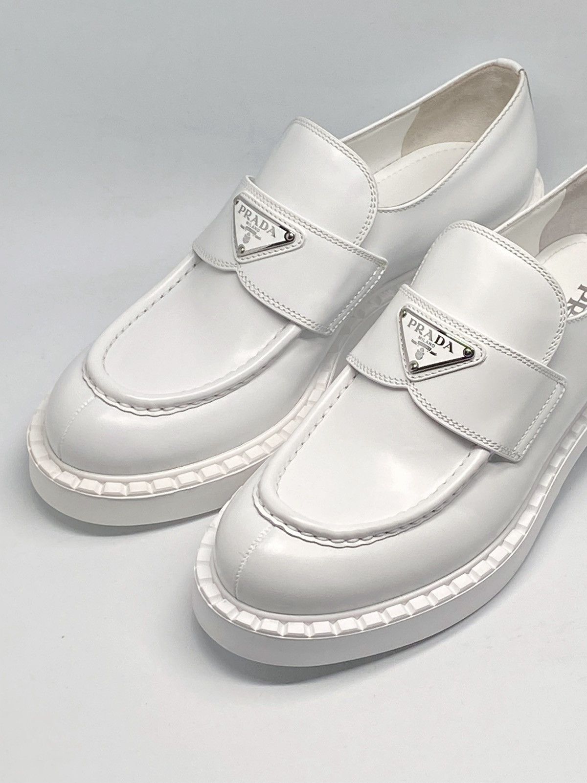 Prada Prada Spazzolato Logo Platform Leather Loafers size 39.5 Size US 9.5 / IT 39.5 - 4 Thumbnail