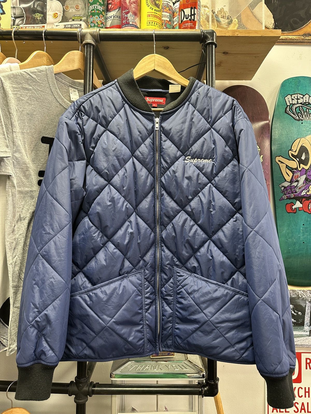 Supreme Supreme Quit your Job Quilted Work Jacket Blue Size XL | Grailed