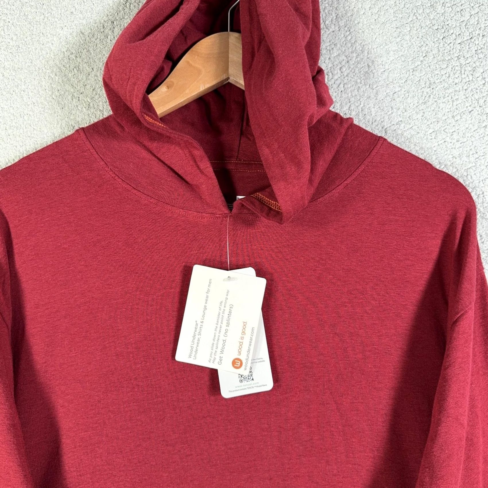 Vintage Wood Underwear Hoodie Mens XL Red Tencel Modal Cotton Long Sleeve Lounge Shirt Size US XL / EU 56 / 4 - 7 Thumbnail