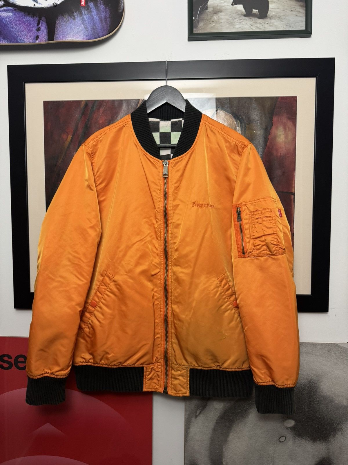 Supreme SS16 Supreme Reversible Checkered MA-1 Bomber Jacket Orange Size US L / EU 52-54 / 3 - 2 Thumbnail