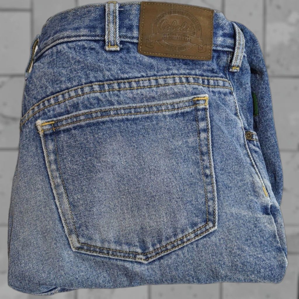 VINTAGE Cabela's Fleece Lined Jeans Denim Blue Bootscut 36x32 Adult Men Medium Wash Lined 90s W36 L32
