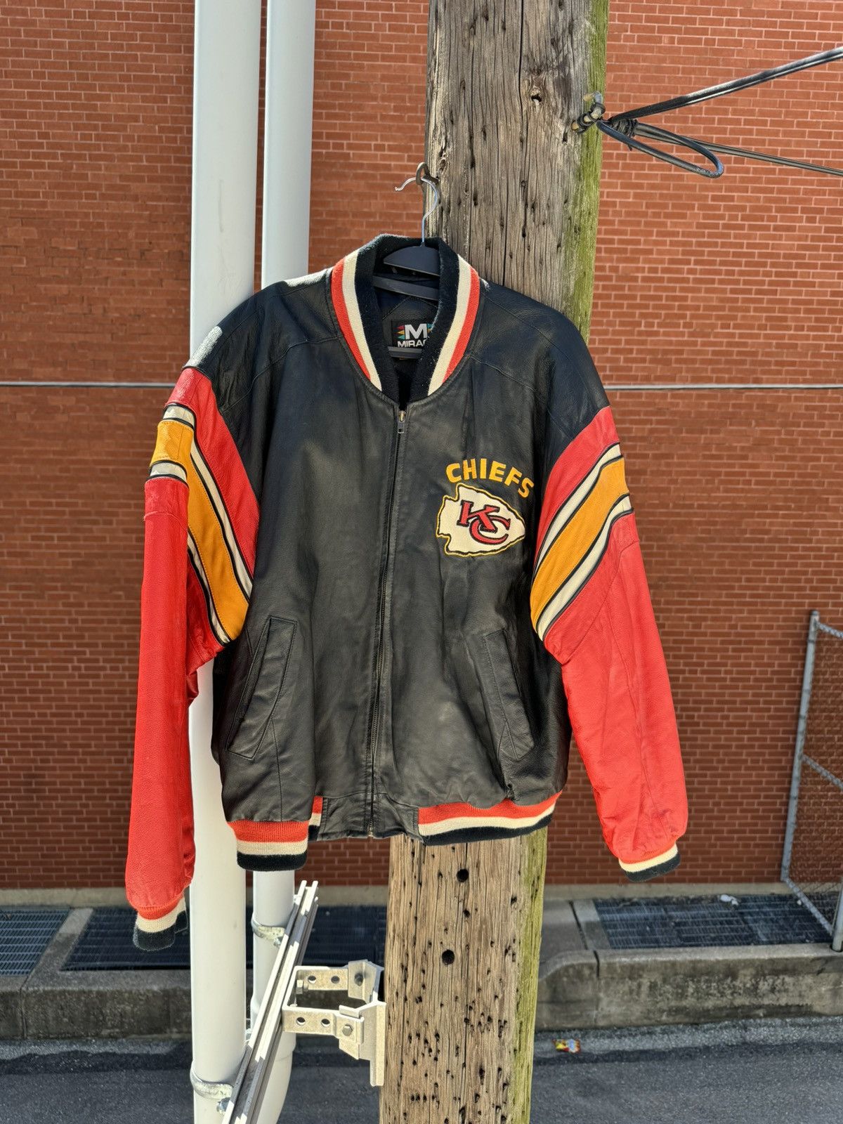 image of True Vintage 80's Chiefs Leather Jacket in Red/Yellow/Black, Men's (Size XL)