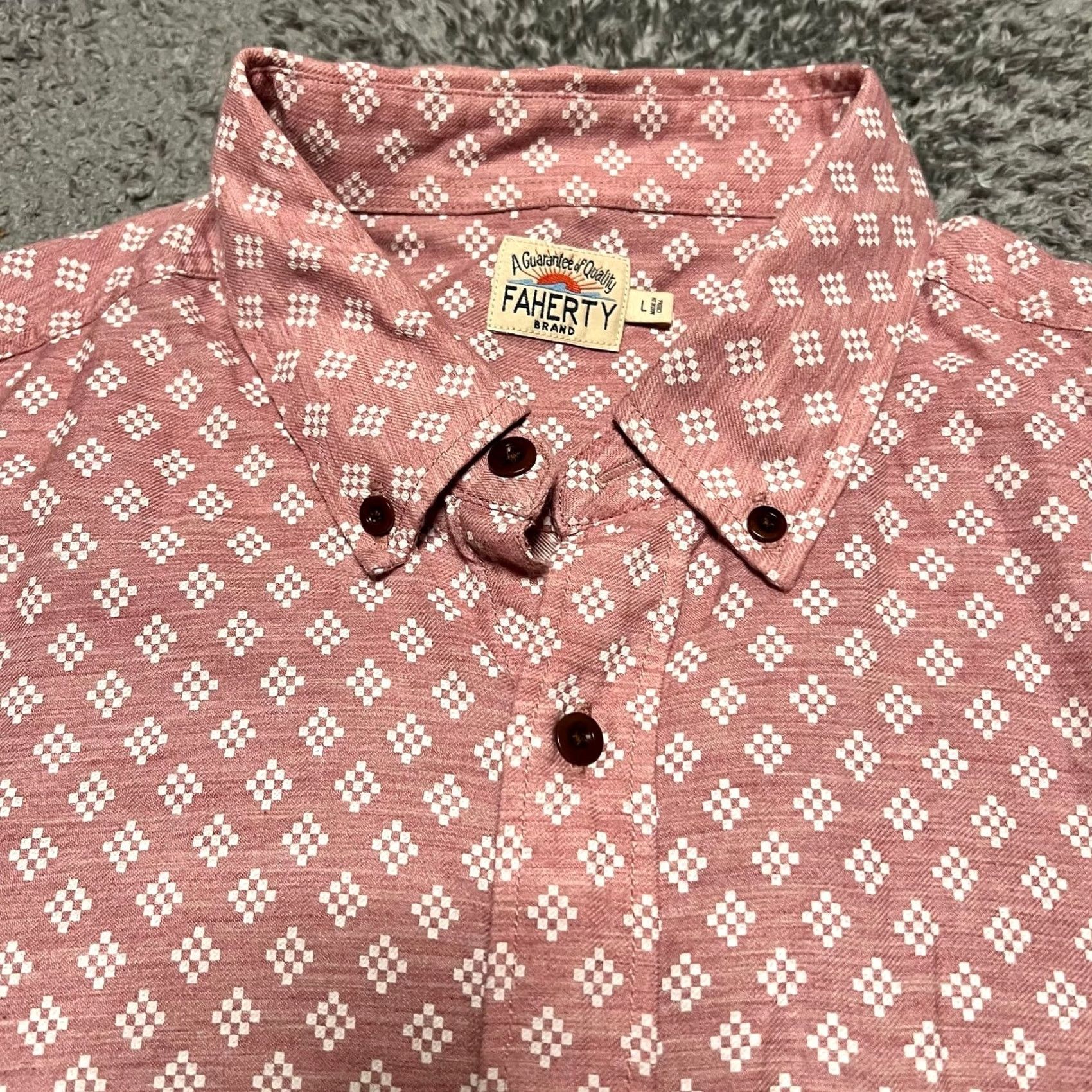 Faherty Faherty Playa Shirt Large Pink Stretch Organic Cotton Button Short Sleeve Mens Size US L / EU 52-54 / 3 - 3 Thumbnail