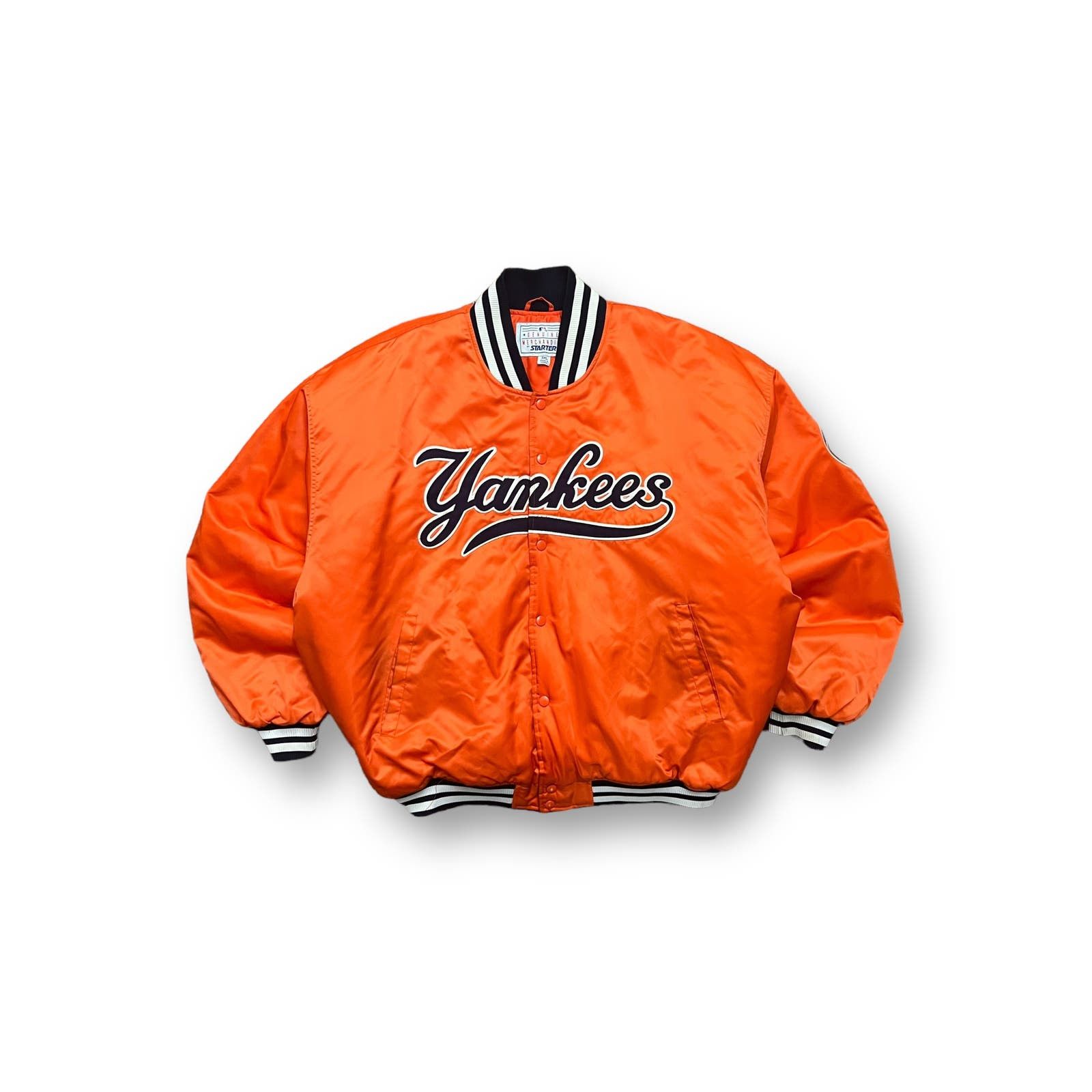 image of Vintage Yankees Mlb Sports Satin Bomber Jacket in Orange, Men's (Size 2XL)