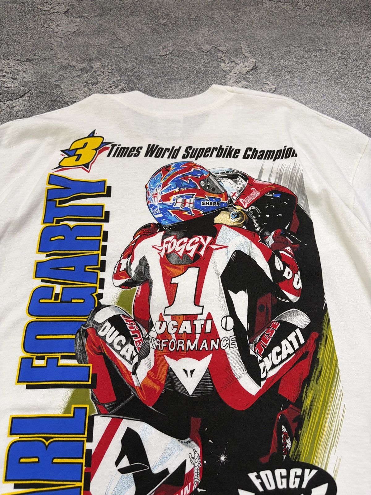 Vintage Vintage 1999 Carl Fogarty 3x World Champion Ducati T-Shirt Size US XL / EU 56 / 4 - 8 Thumbnail