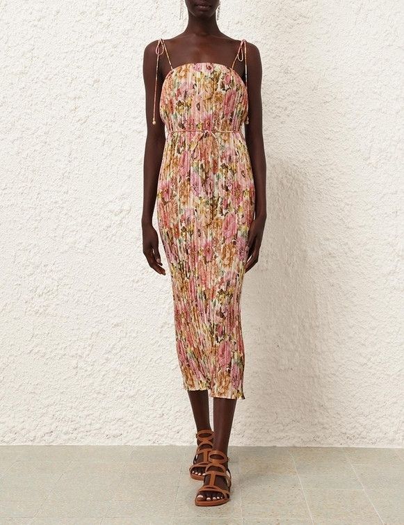 Zimmermann oc11z0525 Pleated Slip Midi Dress in Multicolor Size L / US 10 / IT 46 - 2 Thumbnail