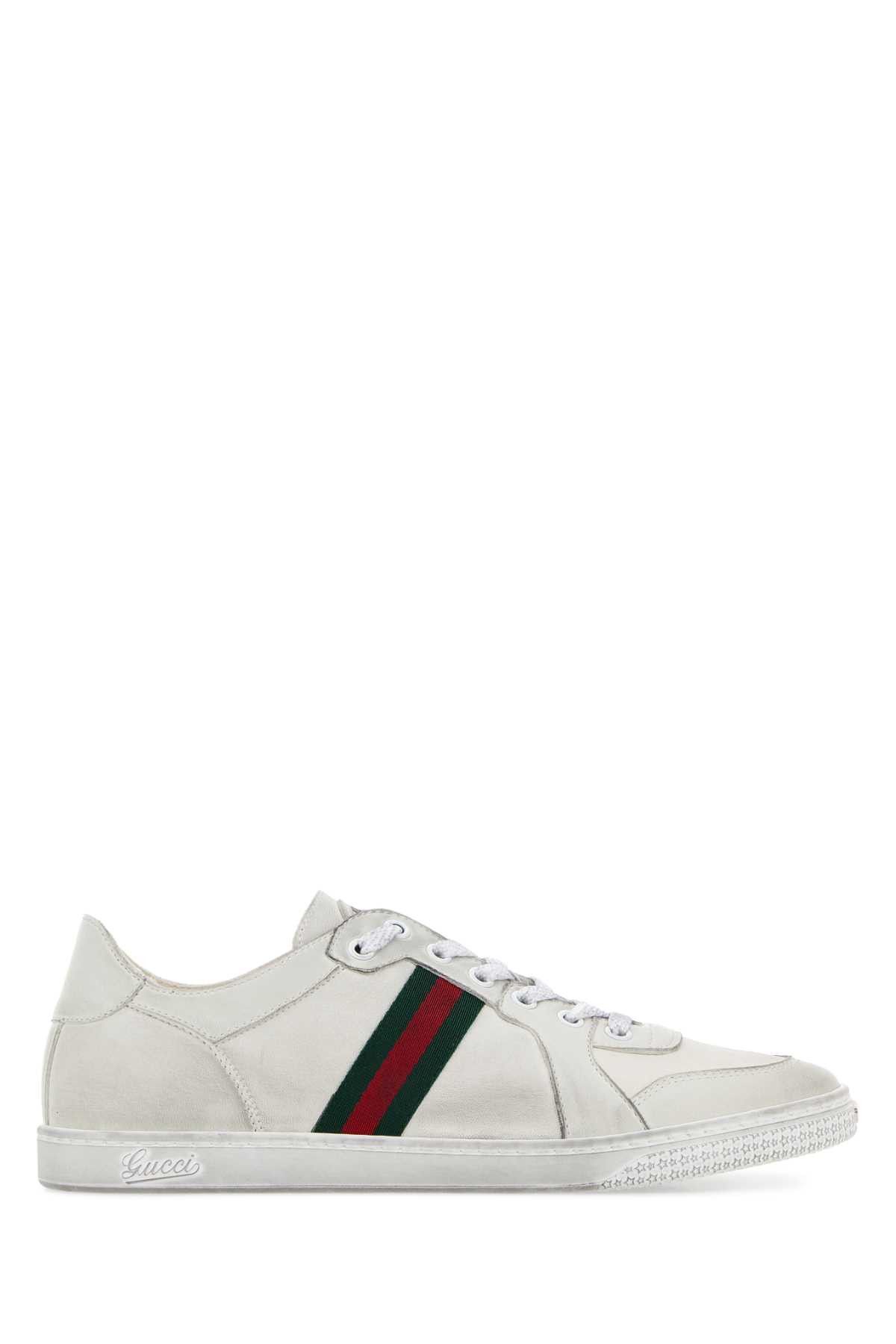 White Leather Stretch Sneakers