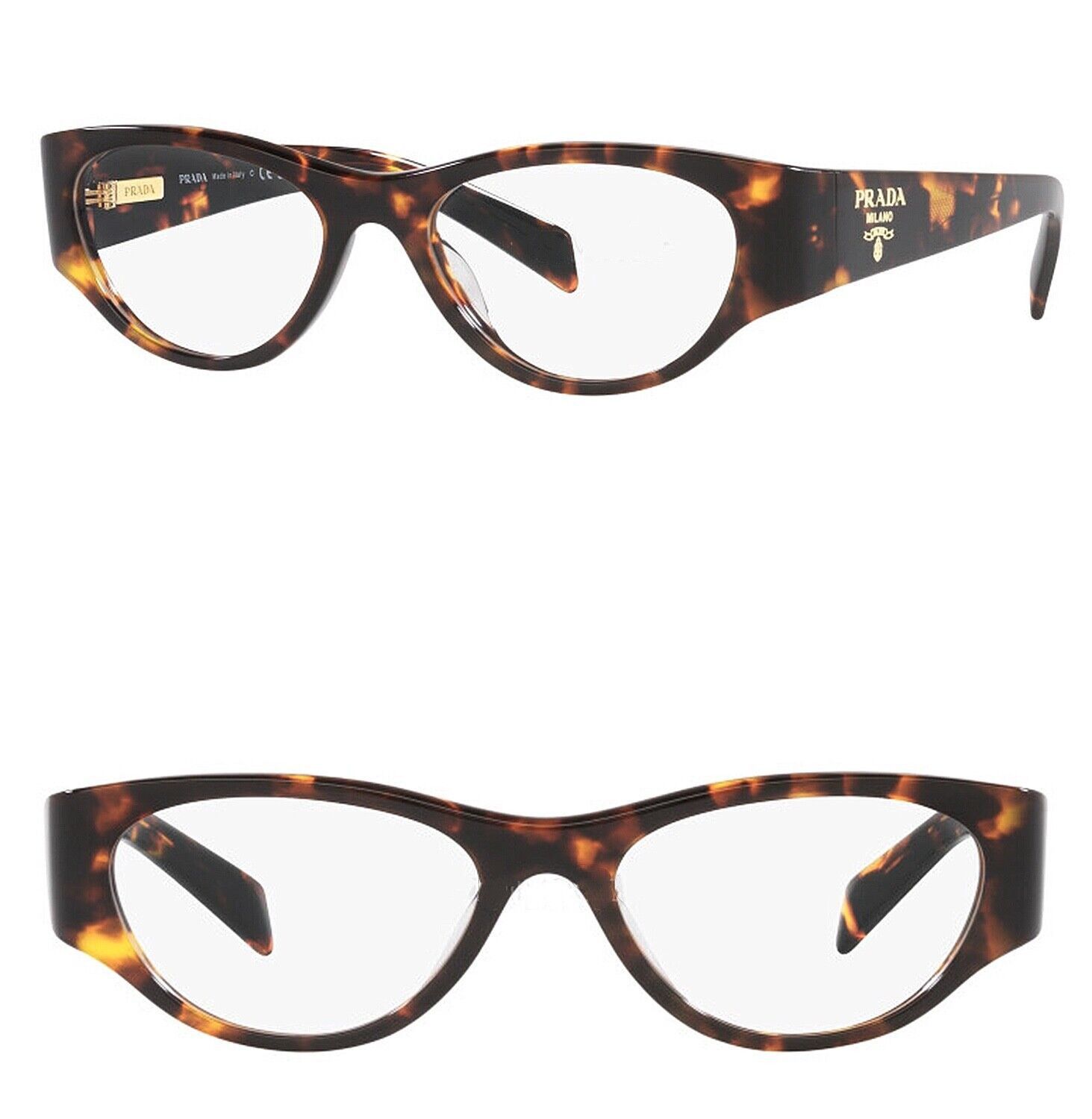 PRADA PR06ZV Brown Havana Logo Square Unisex Eyeglasses 06Z