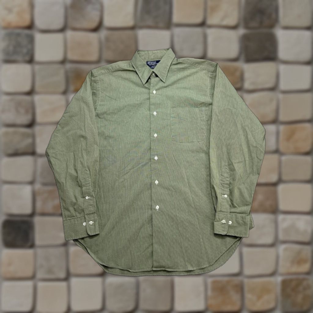 Polo Ralph Lauren Polo Ralph Lauren Dress Shirt Mens 16.5 Green Striped Cotton Business Shirt Regular Mens Long Sleeve 16.5 Green Striped Cotton Size 46R - 1 Thumbnail