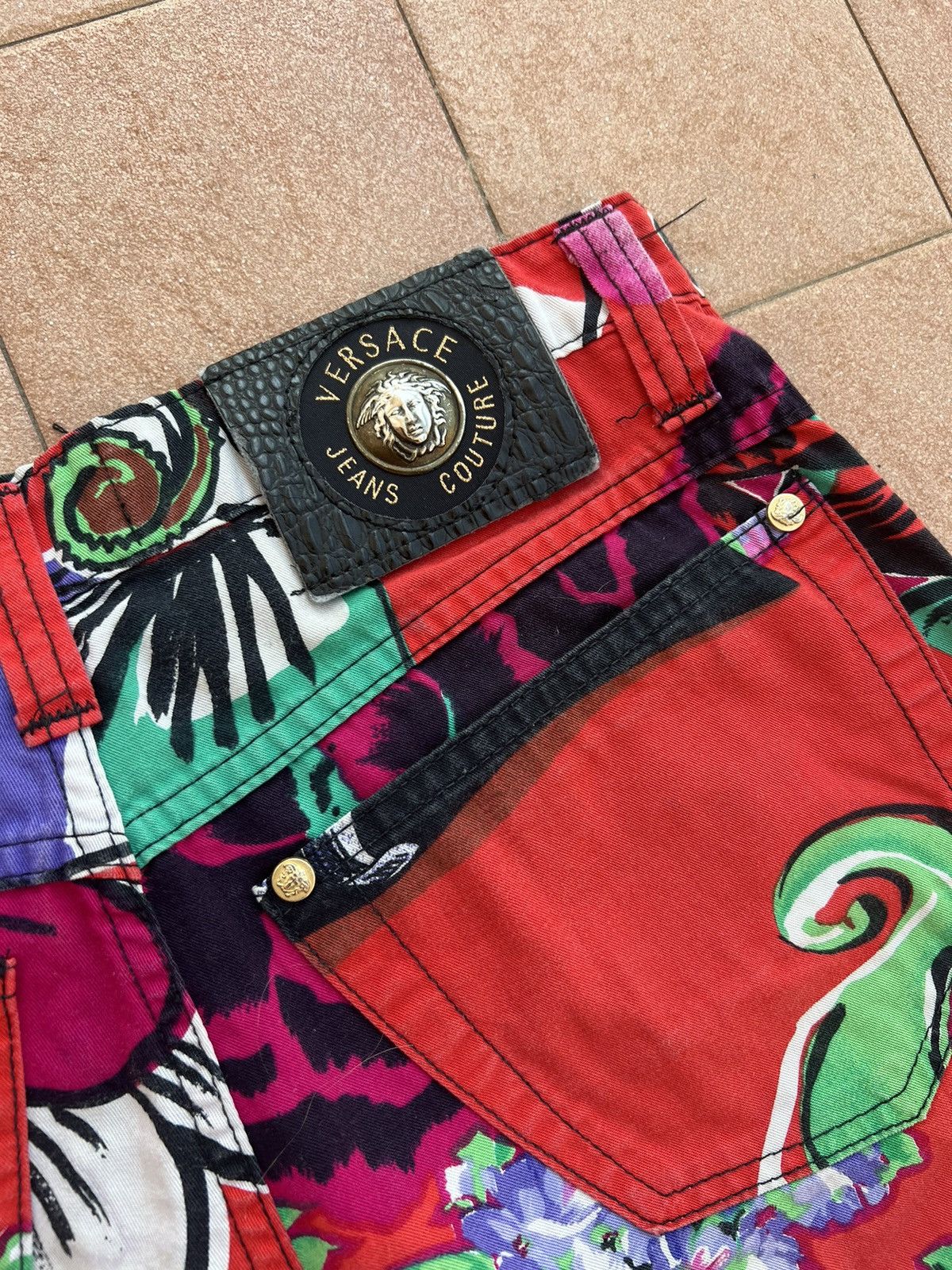 Versace × Vintage Versace Pants Trousers Blue Flower Floral Print 90s Cotton Size 34" / US 12 / IT 48 - 8 Thumbnail