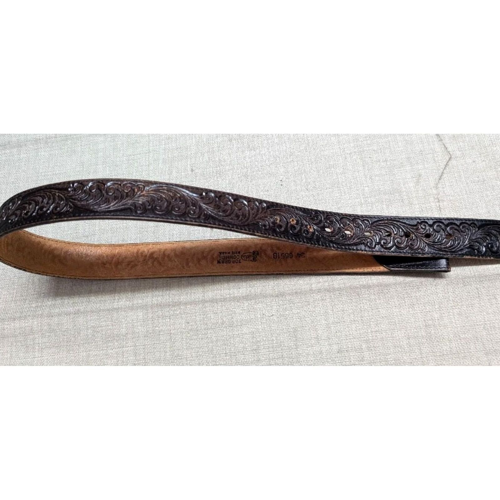 Vintage VINTAGE Justin USA MADE TOOLED belt 32 brown leather Western Mens belt Size 32 - 5 Thumbnail