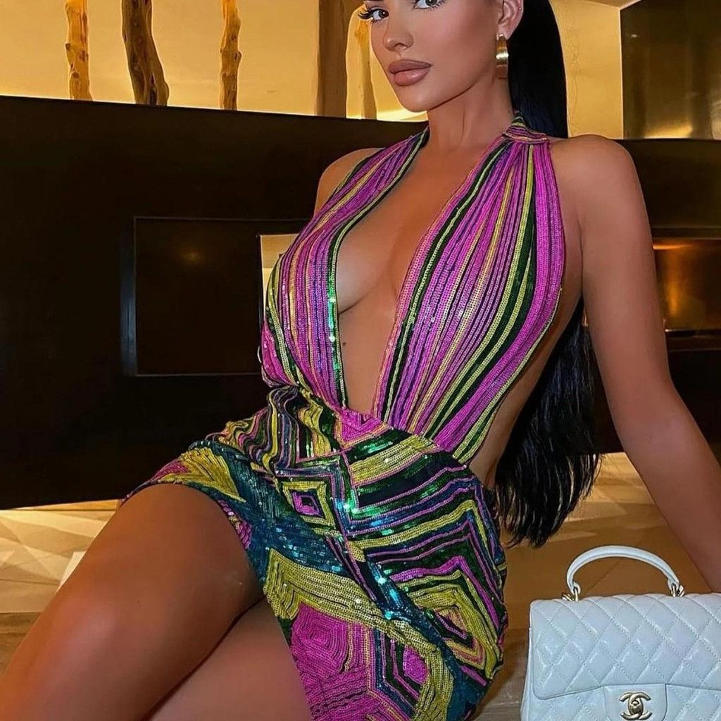 Fashion Nova Colorful Halterneck Sequin Dress by Fashion Nova Size XXL / US 16-18 / IT 52-54 - 5 Thumbnail