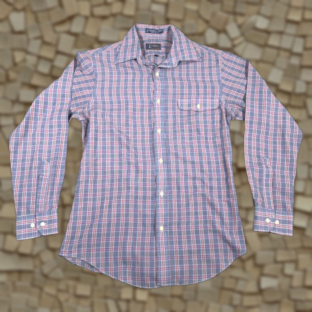 Enro VINTAGE Enro Sportswear Shirt Mens Small Purple Plaid 80s Cotton Blend Button-Up Long Sleeve Size US S / EU 44-46 / 1 - 1 Thumbnail
