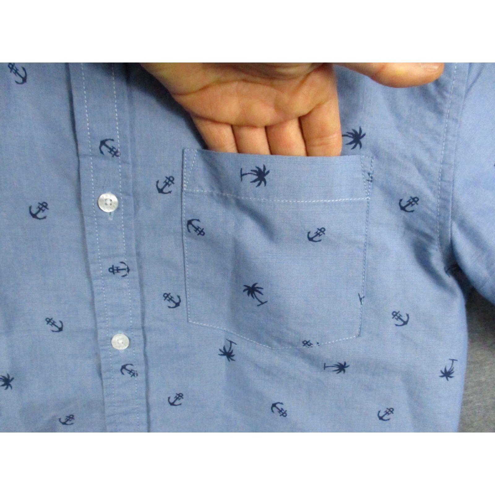 Vintage Free Planet Shirt Mens 14/16 Short Sleeve Button Up Blue Nautical Palm Tree 90s? Size US S / EU 44-46 / 1 - 4 Thumbnail