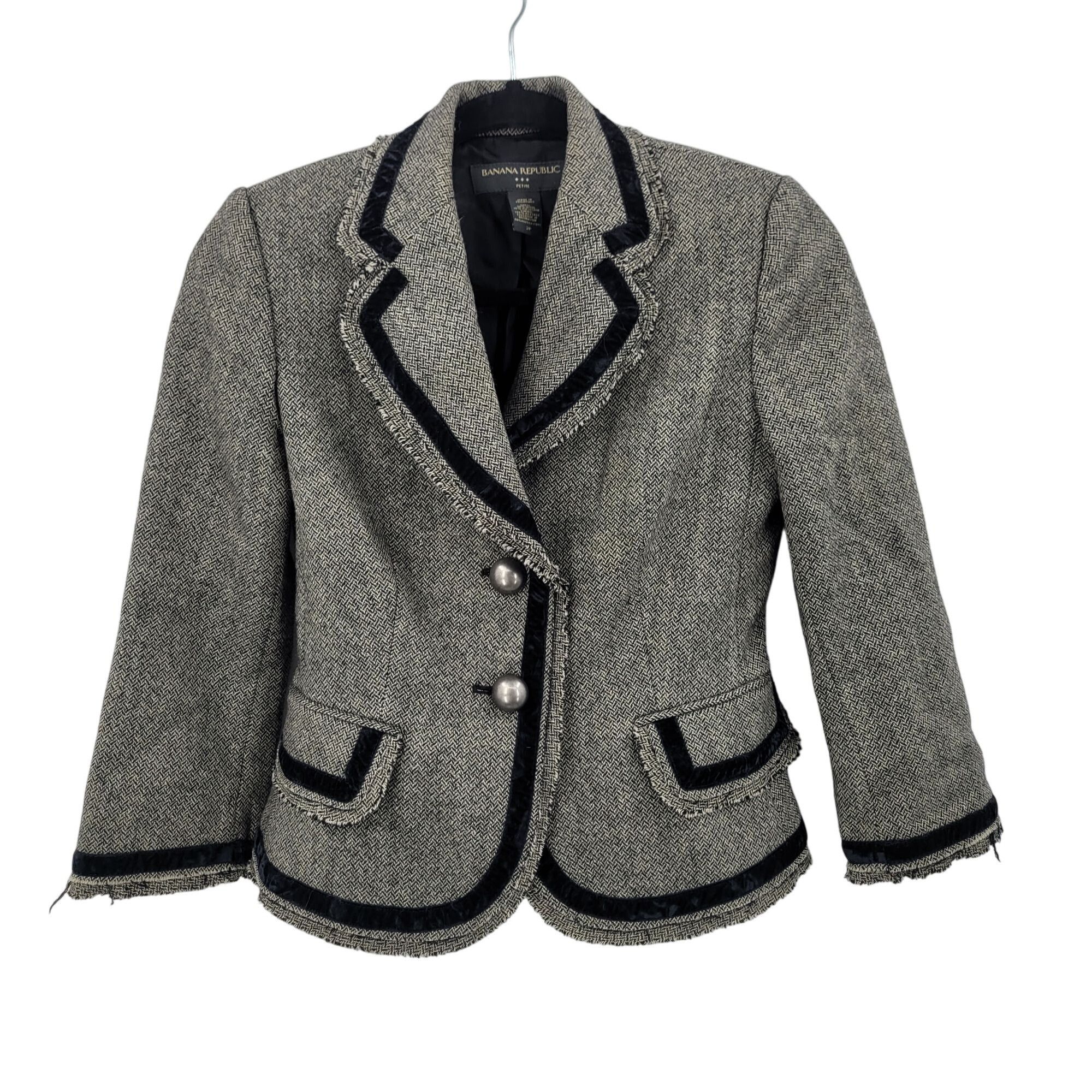 Banana Republic Vtg Y2K Banana Republic Petite Herringbone Blazer 2P Gray Wo Size XS / US 0-2 / IT 36-38 - 1 Thumbnail