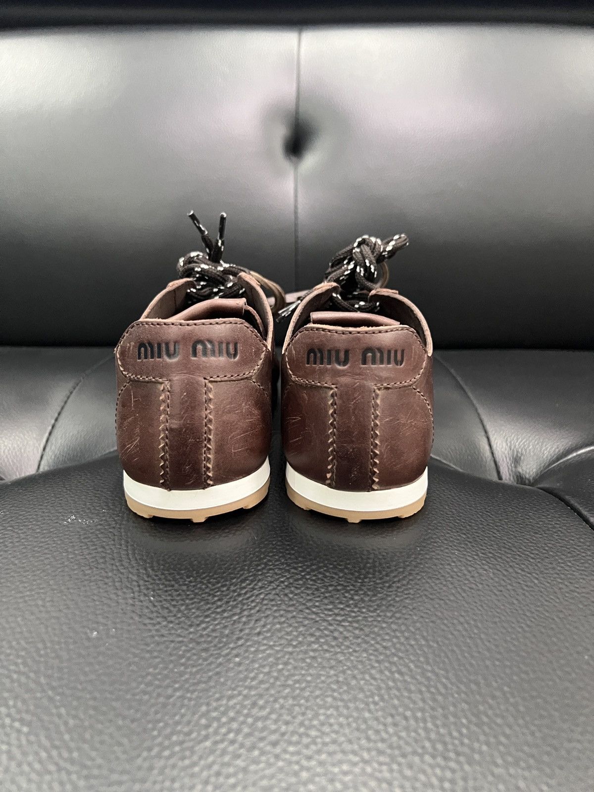 Miu Miu Miu Miu SS26 Plume Distressed Leather Sneakers Size US 6.5 / IT 36.5 - 4 Thumbnail