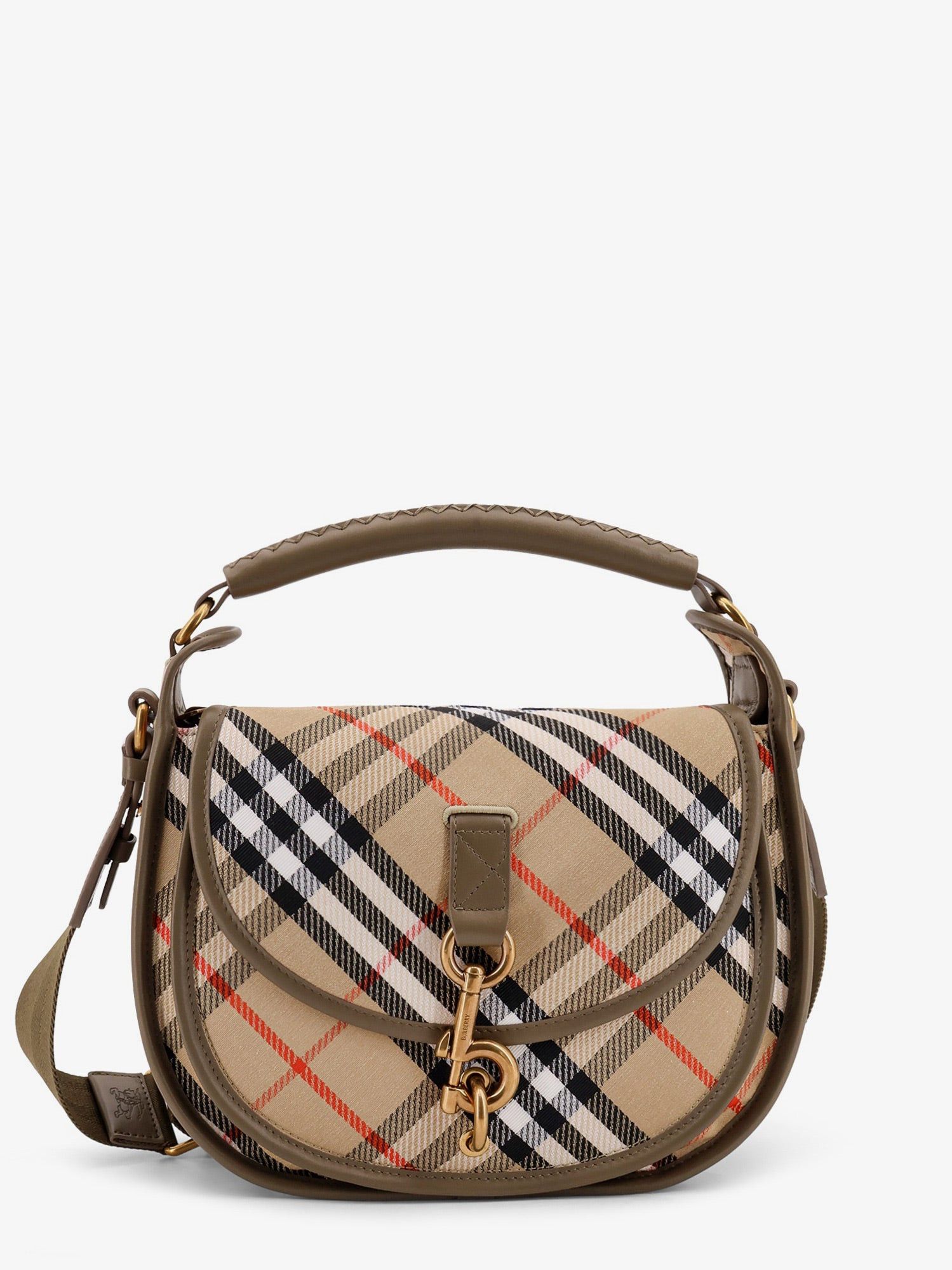 Clip Messenger Burberry Check Fabric Shoulder Bag, Women's