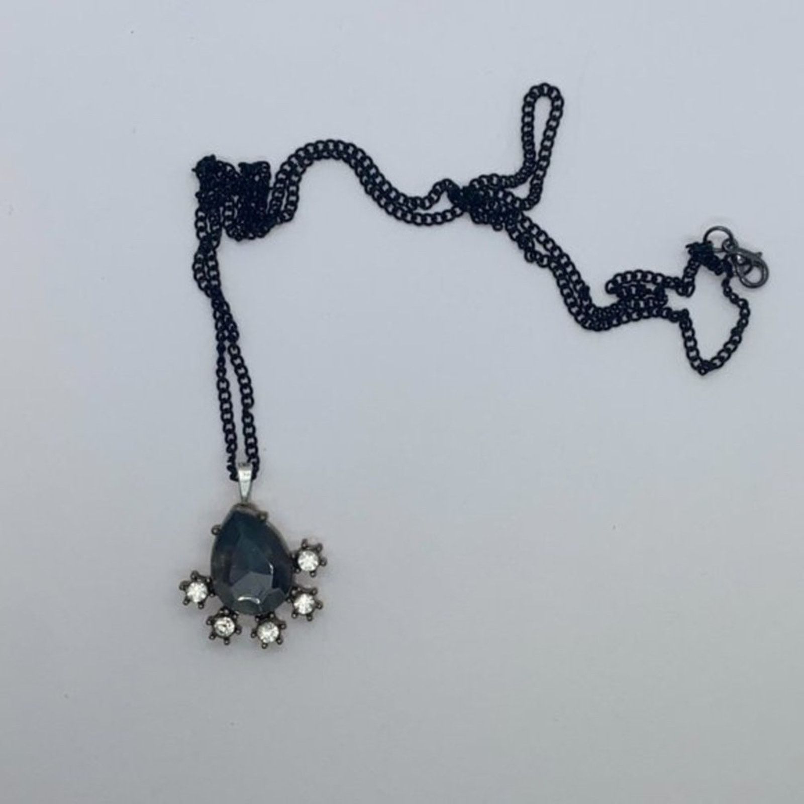 Handmade Black-Tone Clear & Blue Rhinestone Necklace Size ONE SIZE - 3 Thumbnail