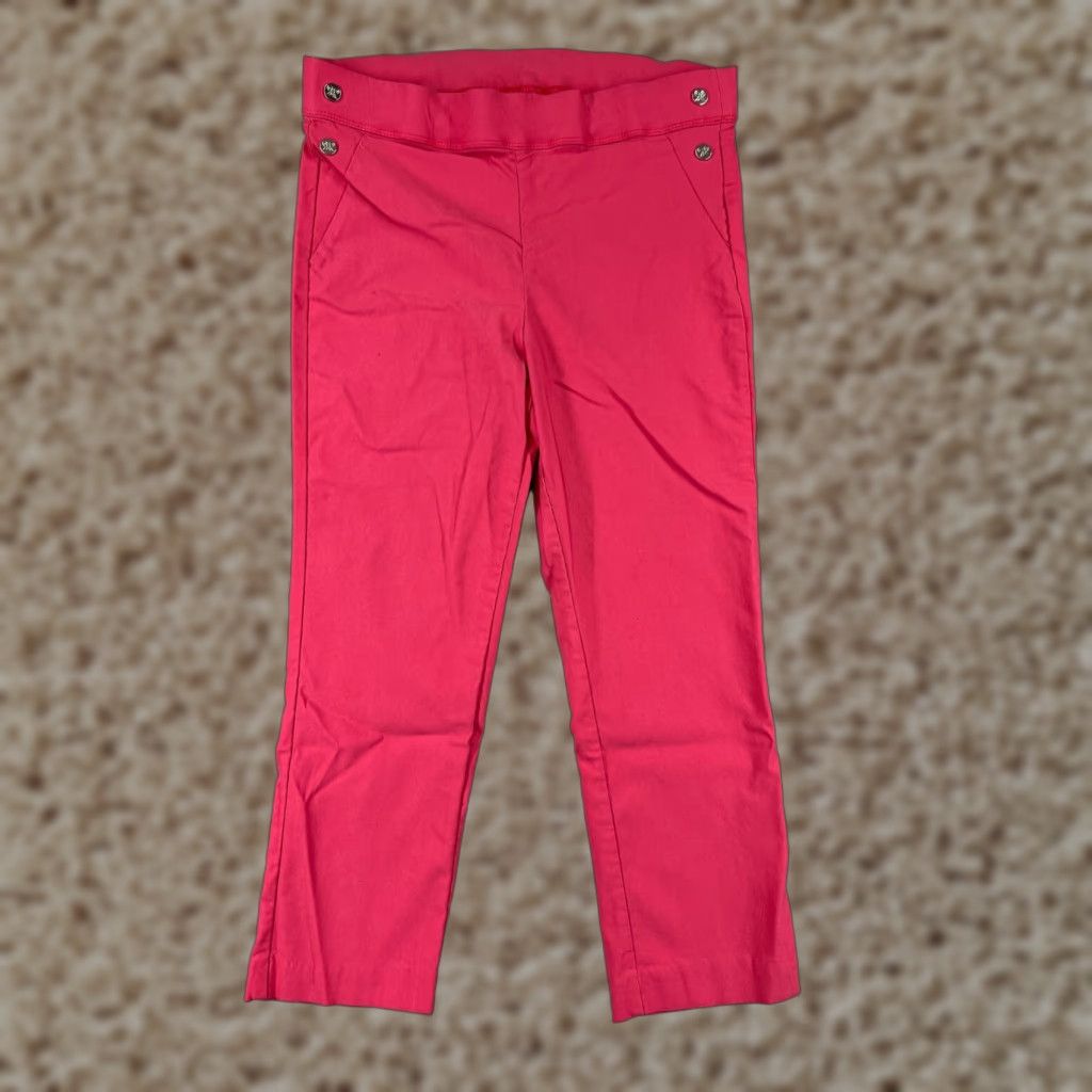 Vintage Rafaella Pants Women 12 Pink Straight Leg Chino Viscose Blend Stretch Twill Size 34" / US 12 / IT 48 - 1 Thumbnail