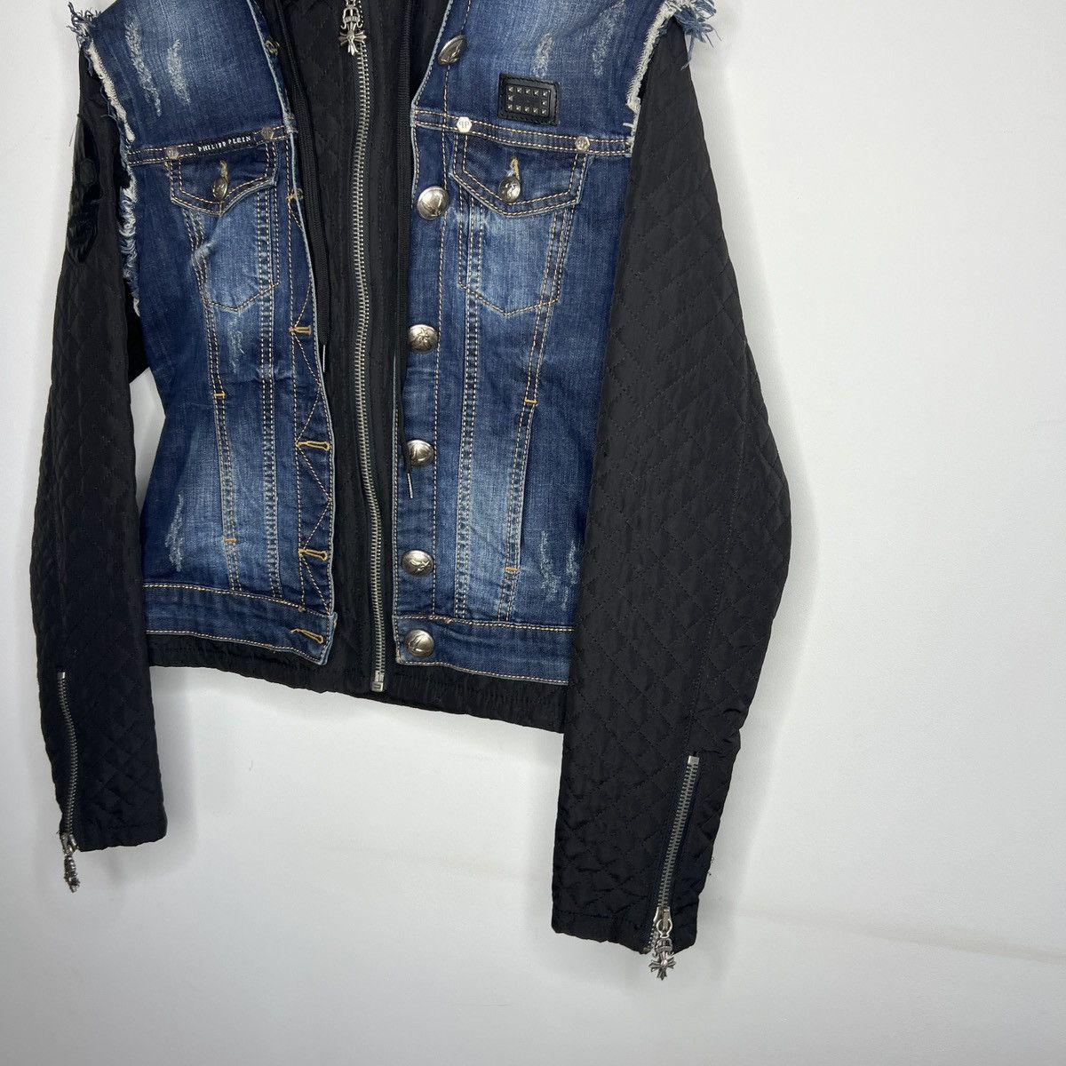 Designer × Philipp Plein Philipp Plein Denim Blue Black Quilted Zip Jacket Y2K RARE Size L / US 10 / IT 46 - 2 Thumbnail